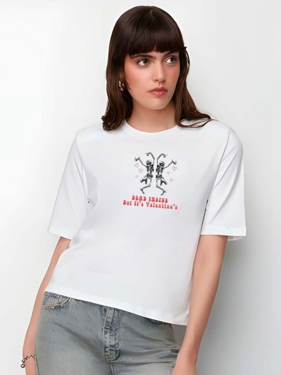

SZN Women Graphic Printed Round Neck Cotton T-shirt, White