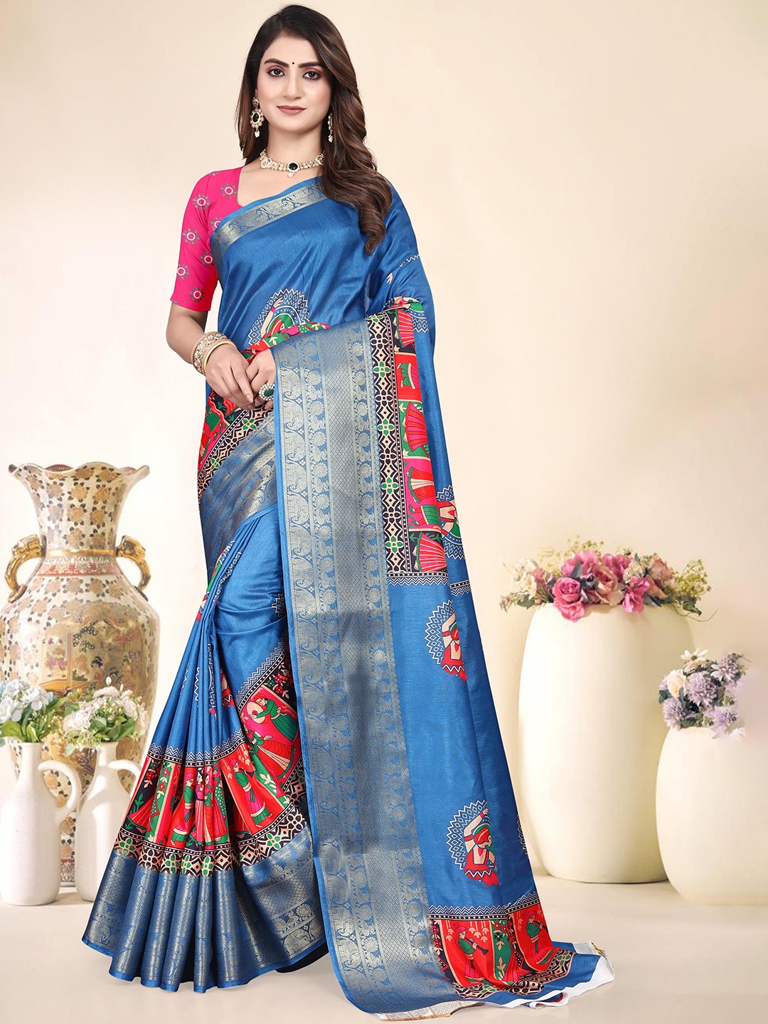 

SUPERLAXMI Kalamkari Zari Saree, Blue