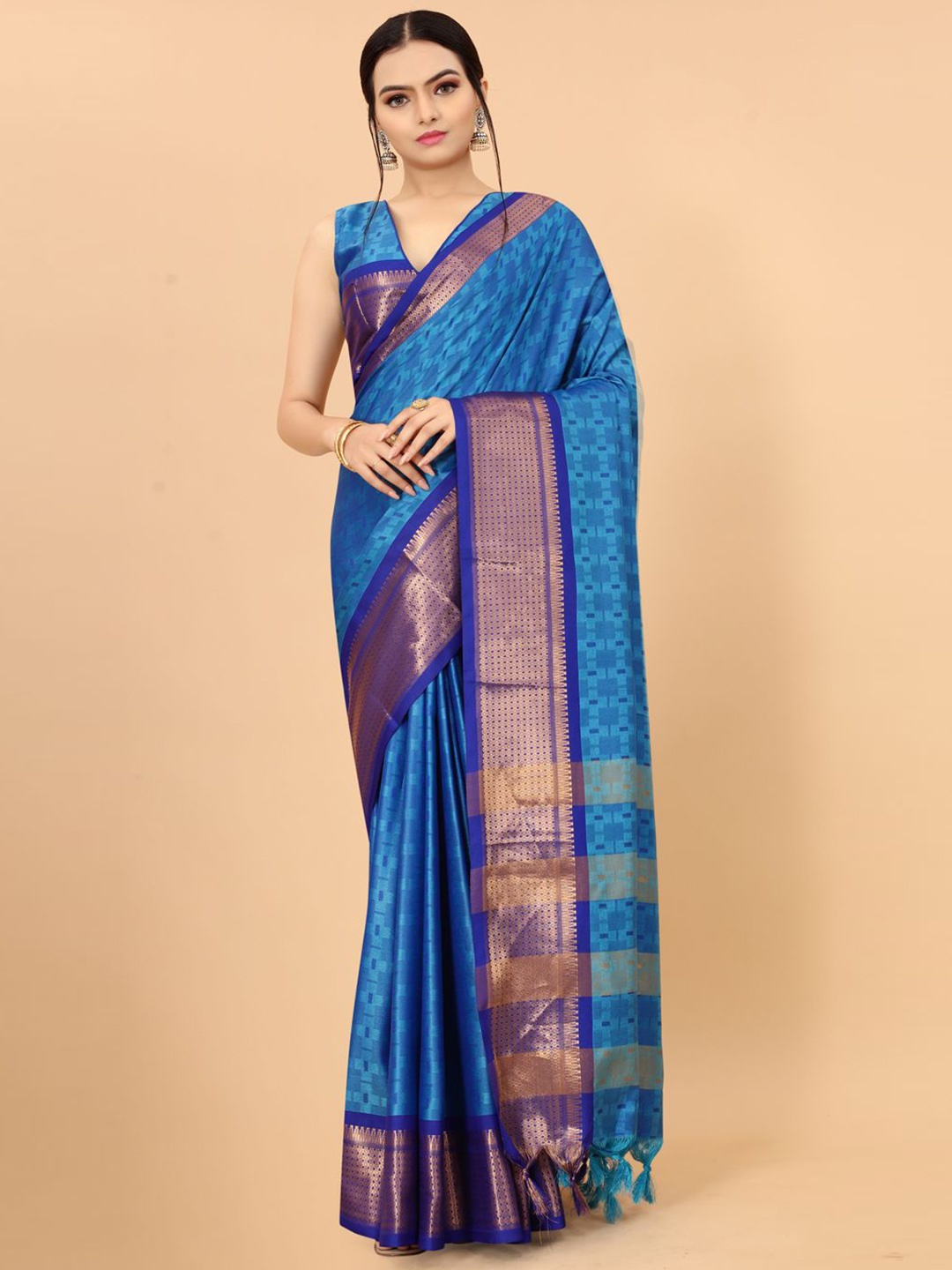 

DIVASTRI Ethnic Motifs Woven Design Zari Ikat Saree, Turquoise blue