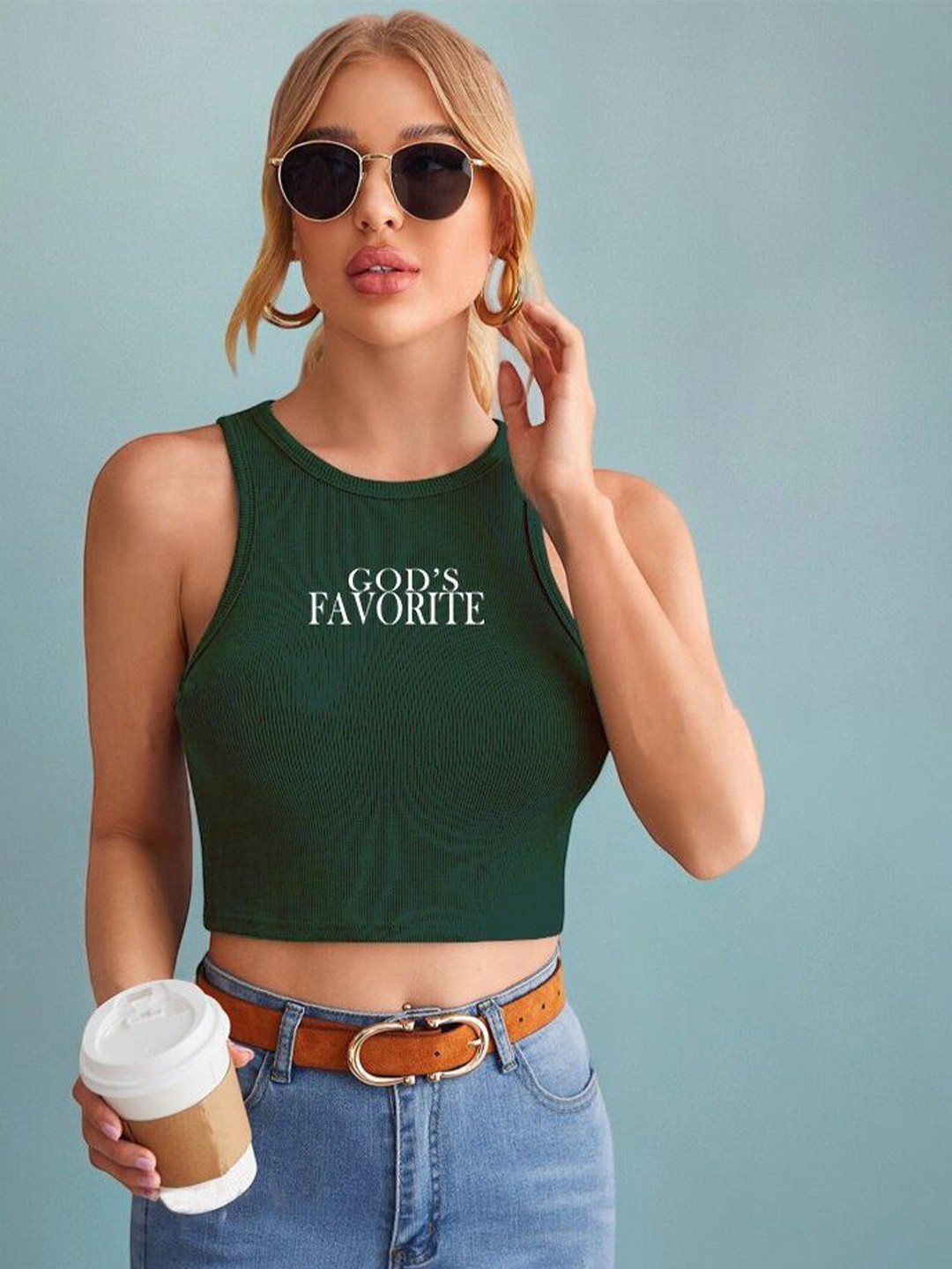 

TABADTOD Print Crop Top, Green