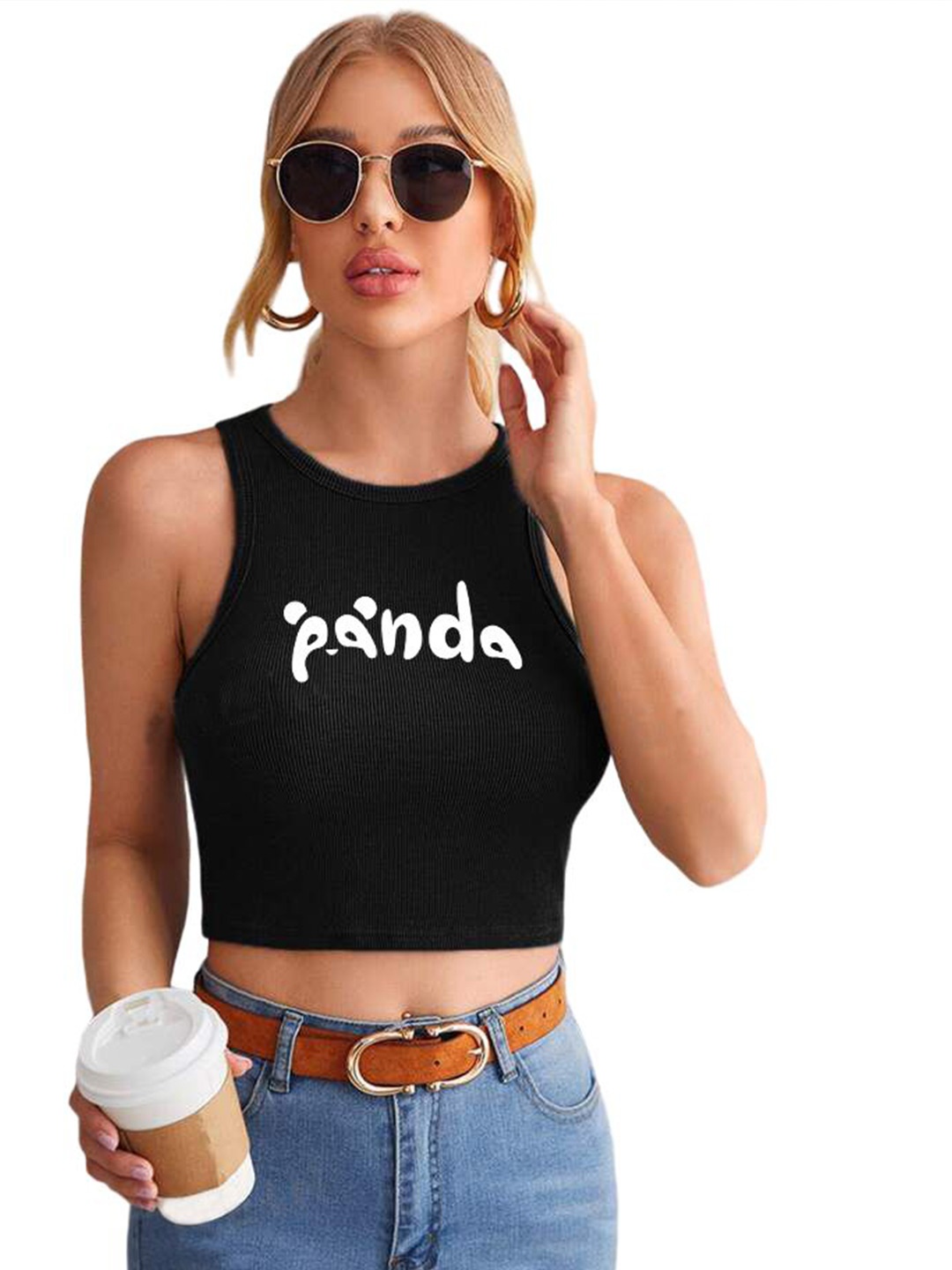 

TABADTOD Print Crop Top, Black