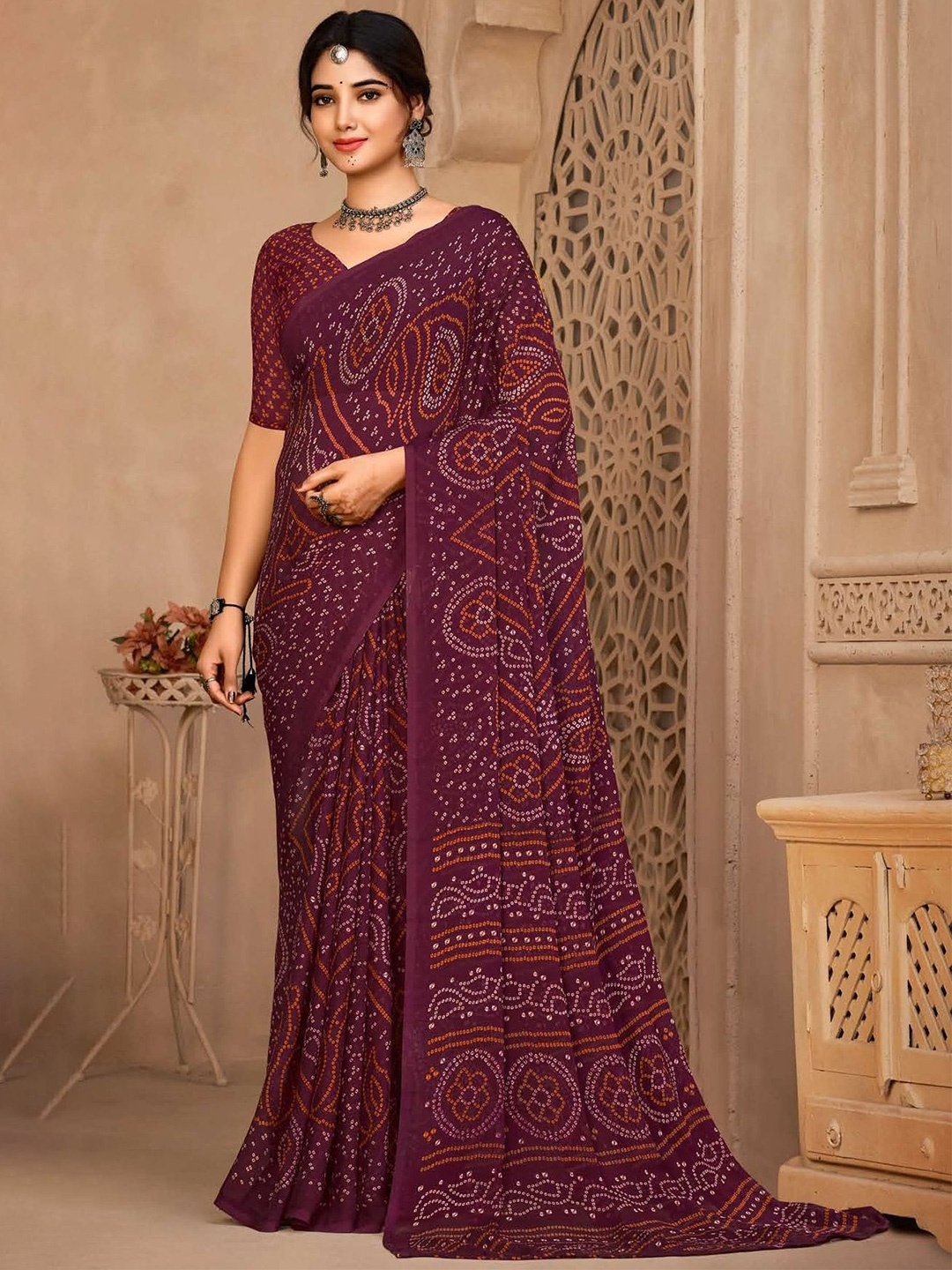

DURGA EMPORIO Bandhani Saree, Purple