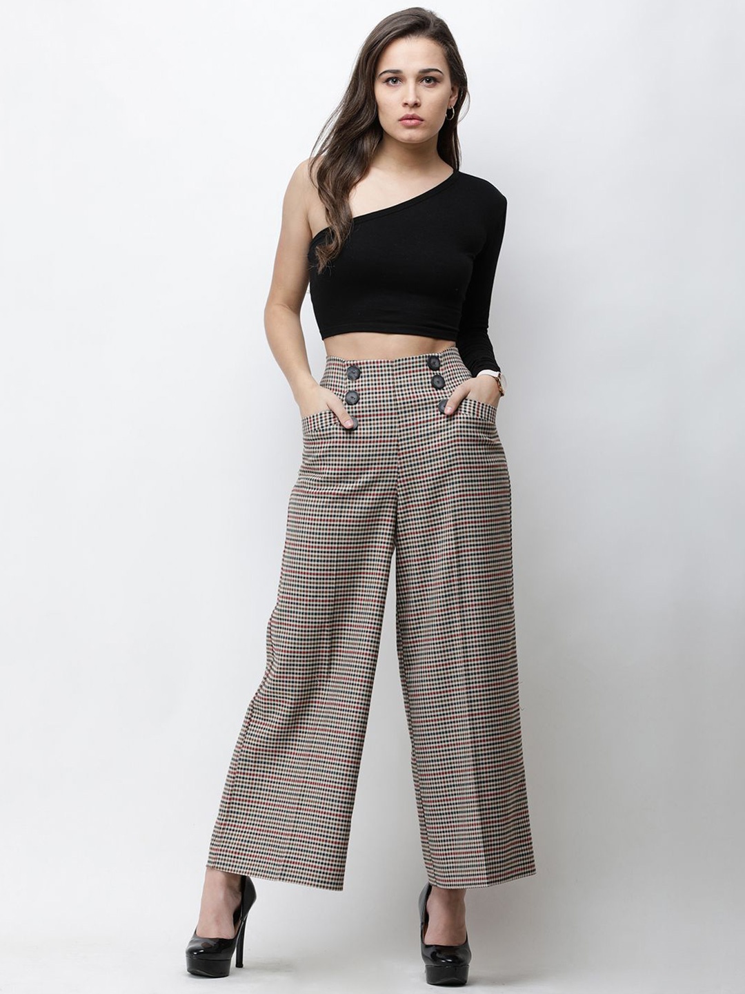 

Moda Rapido One Shoulder Cotton Crop Fitted Top, Black