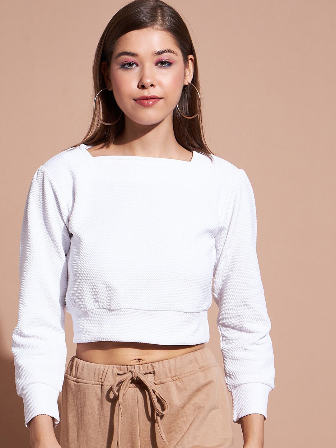 

DressBerry Textured Crop Top, White