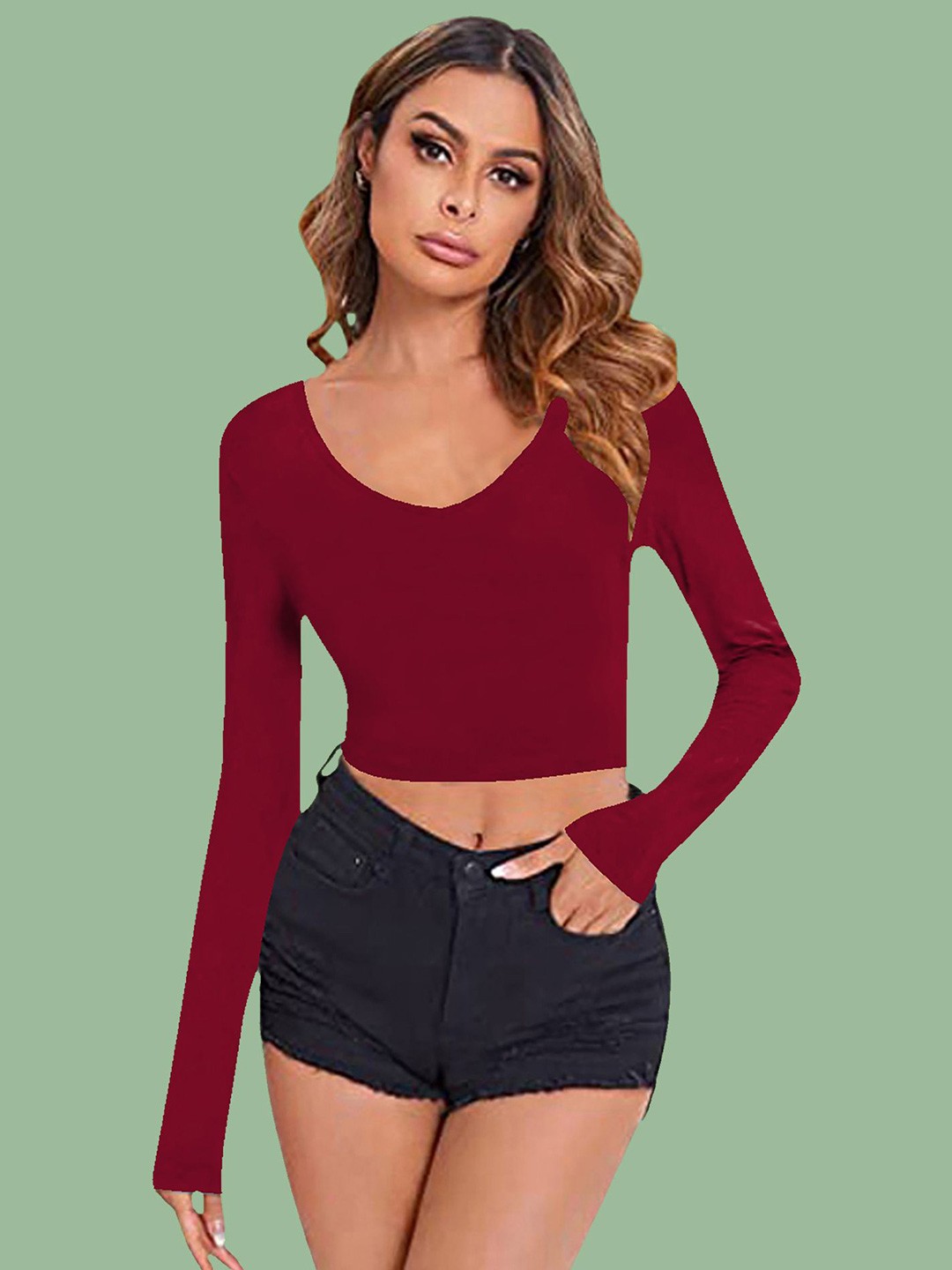 

Dream Beauty Fashion Women Scoop Neck Fitted Crop Top, Maroon