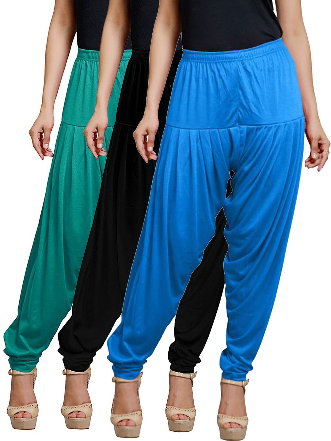 

AFRA GARMENTS Women Pack Of 3 Mid Rise Loose Fit Patiala, Blue