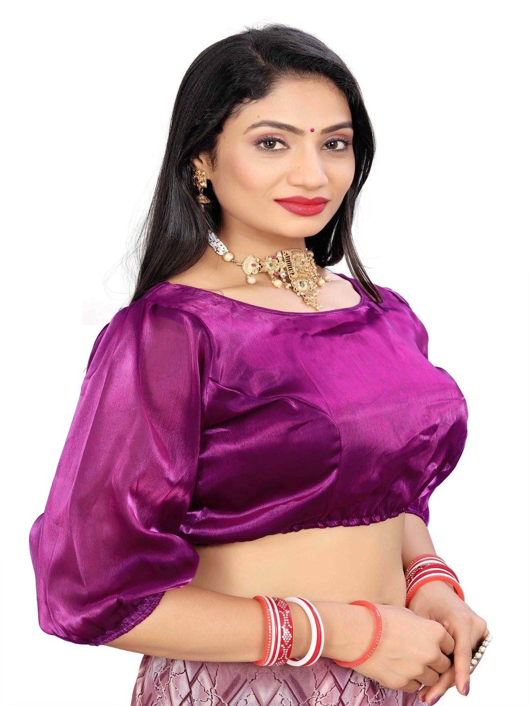 

HERE&NOW Round Neck Butterfly Sleeve Blouse, Purple