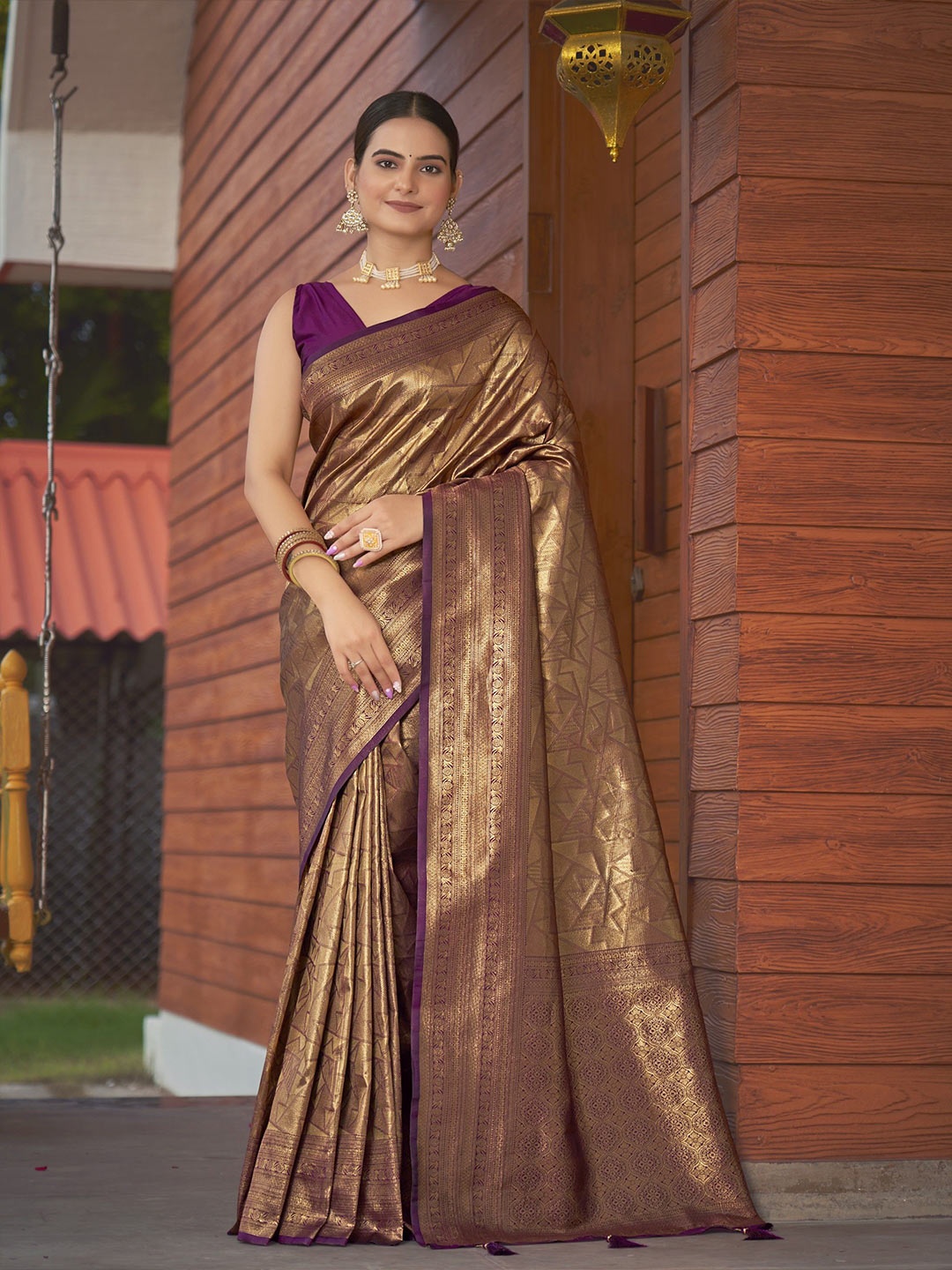 

SAREETHNIC Woven Design Zari Pure Silk Designer Kanjeevaram Saree, Purple