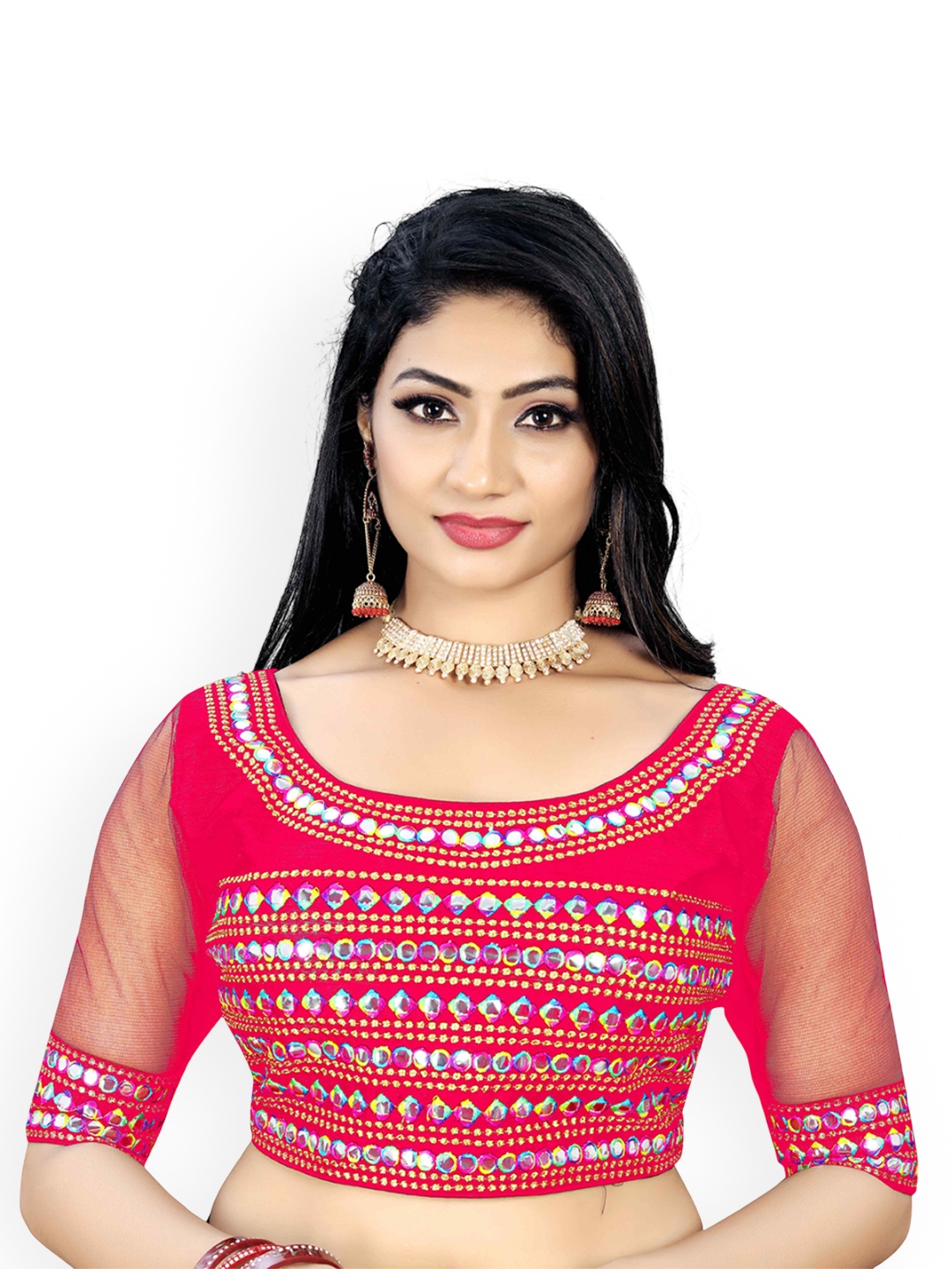 

HERE&NOW Embroidered Round Neck Saree Blouse, Pink