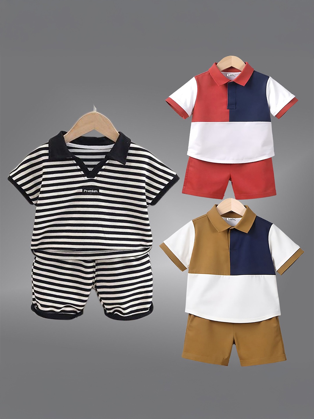

Lofn Kids Pack Of 3 Colourblocked Pure Cotton T-Shirts With Shorts, White