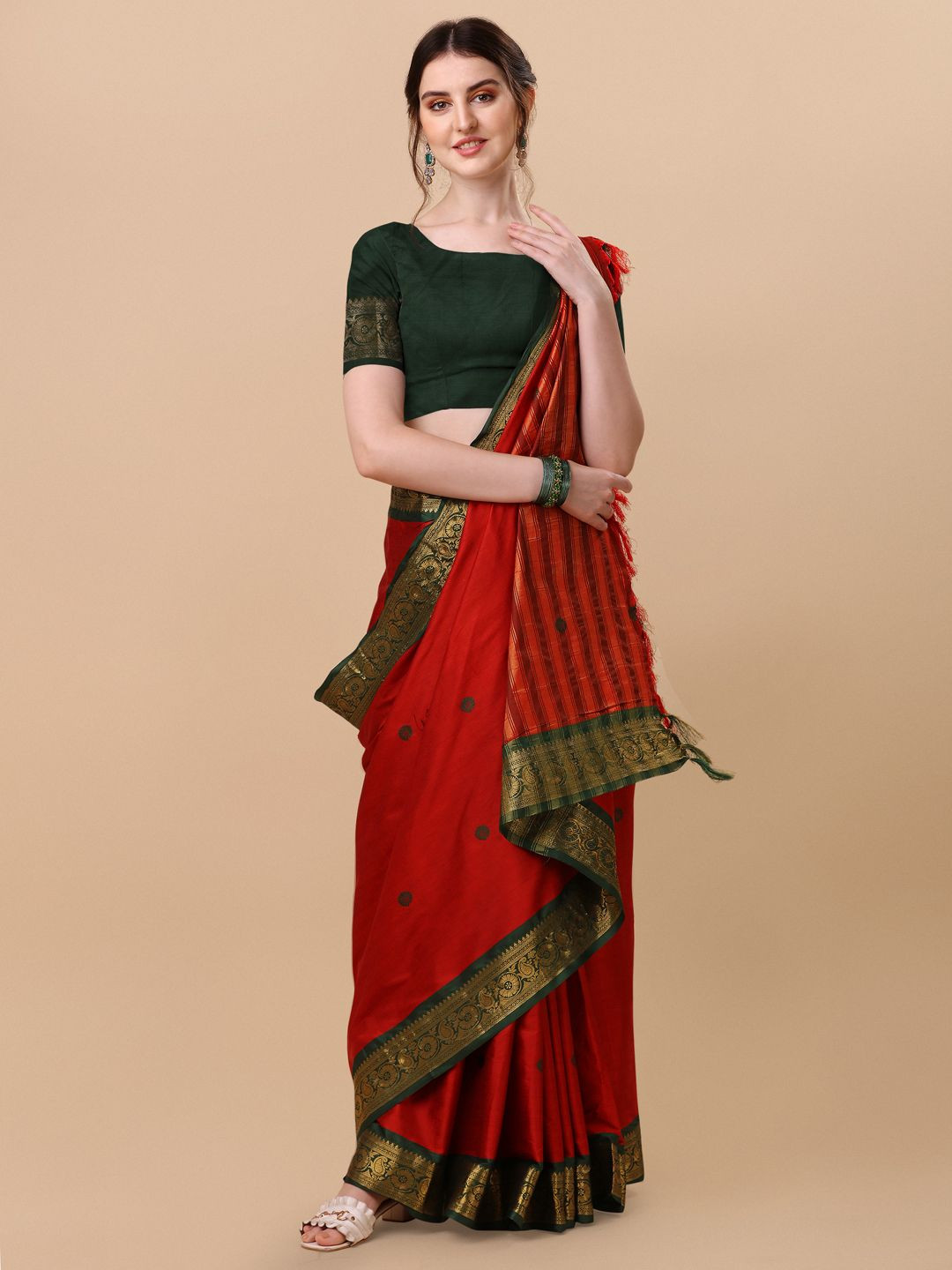 

DIVASTRI Woven Design Zari Pure Silk Ilkal Saree, Red