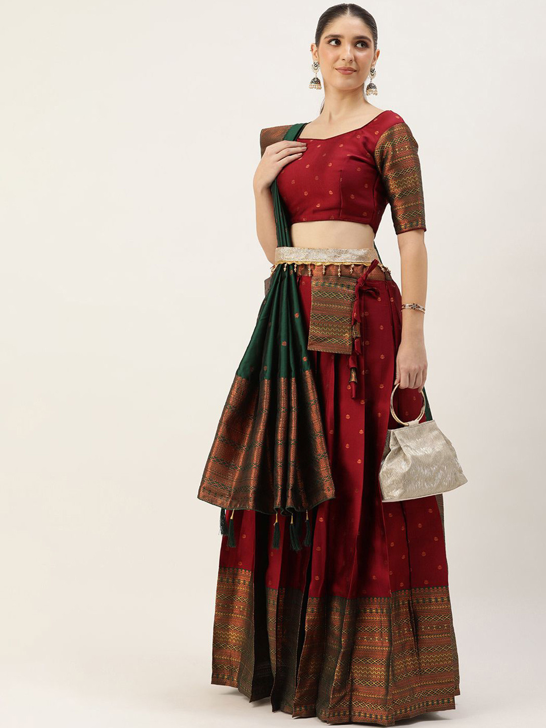 

DIVASTRI Semi-Stitched Lehenga & Unstitched Blouse With Dupatta, Maroon