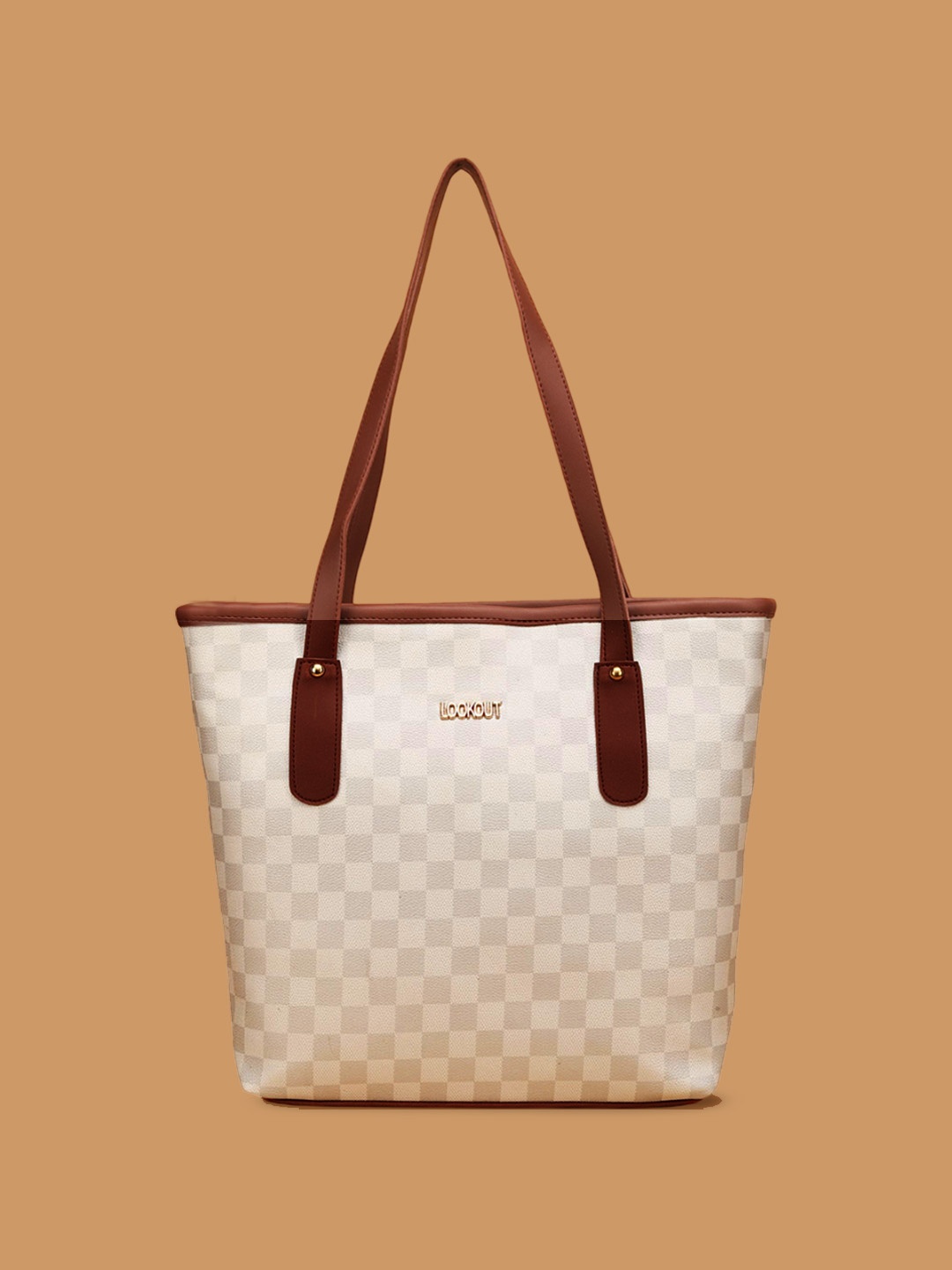 

PEARLUXIS Women Checked Structured Leather Shoulder Bag, White