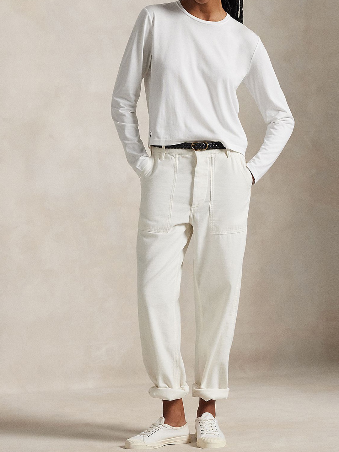 

Polo Ralph Lauren Women Pure Cotton Straight Fit Mid Rise Ricky Pant, Beige