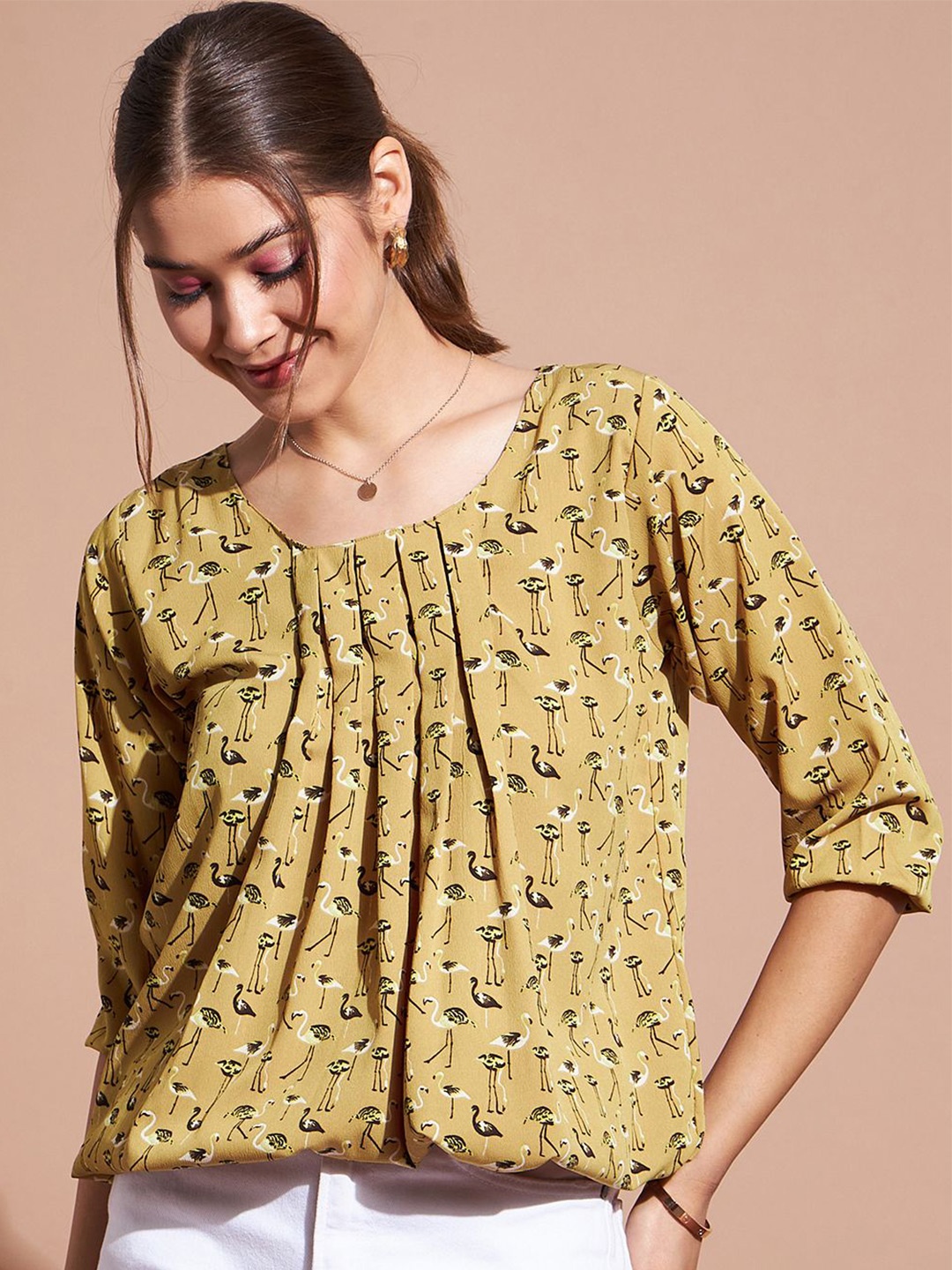 

DressBerry Floral Print Crepe Top, Green