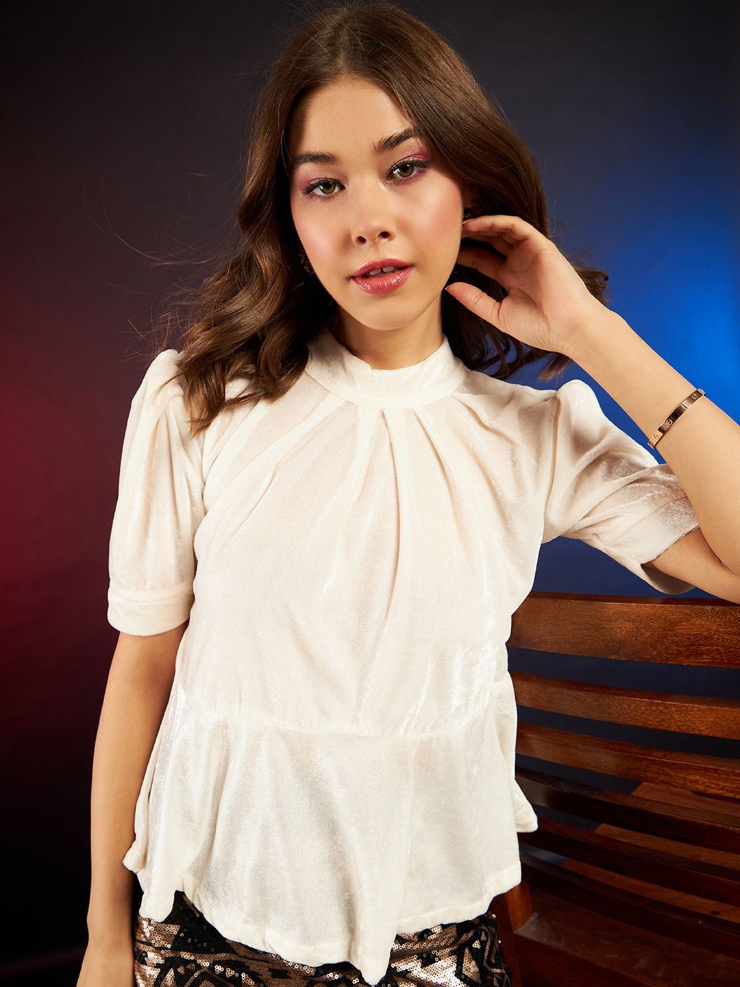 

DressBerry Women's Crepe Peplum Top, White