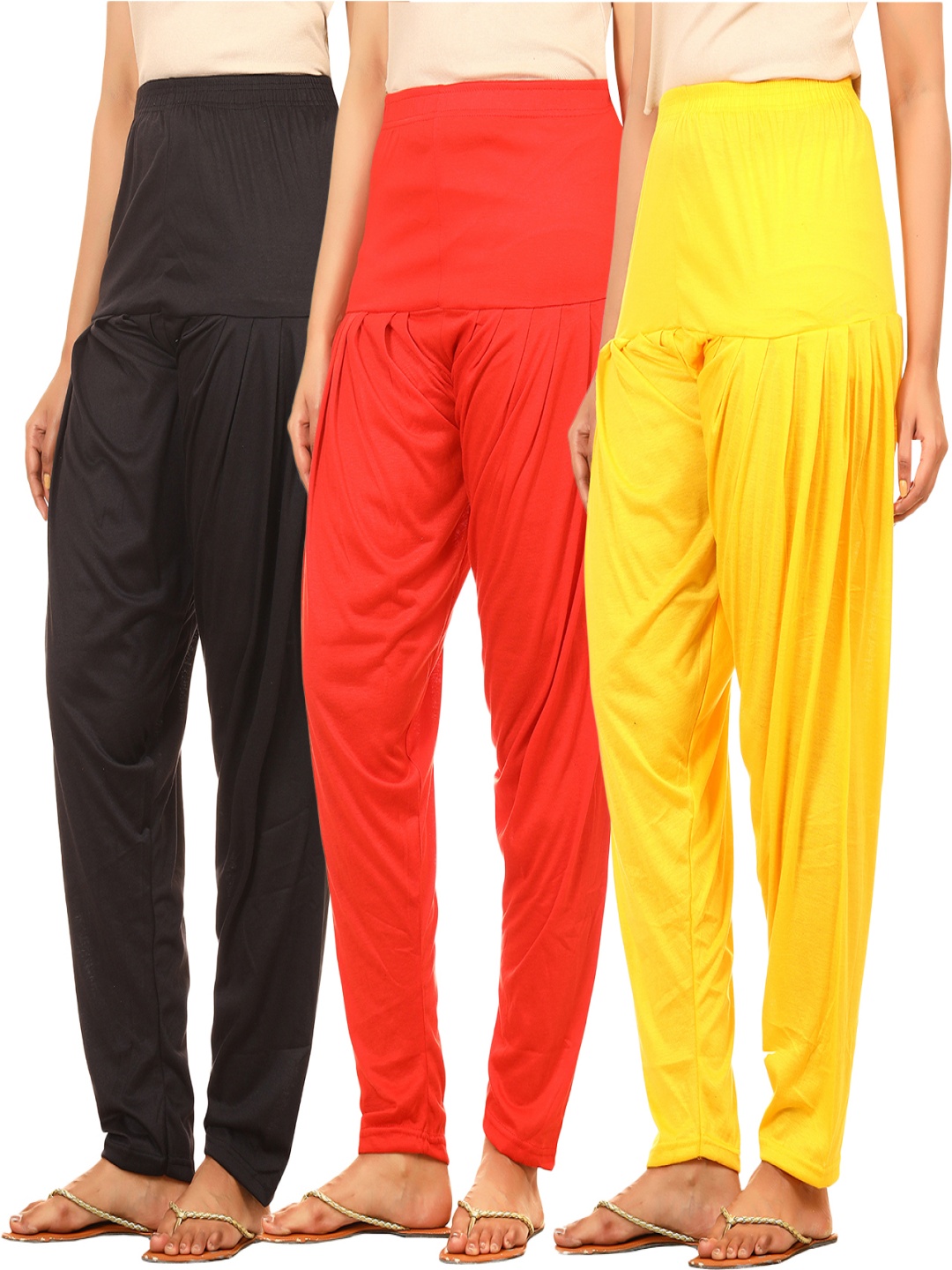 

AFRA GARMENTS Pack Of 3 Mid-Rise Patiala, Black