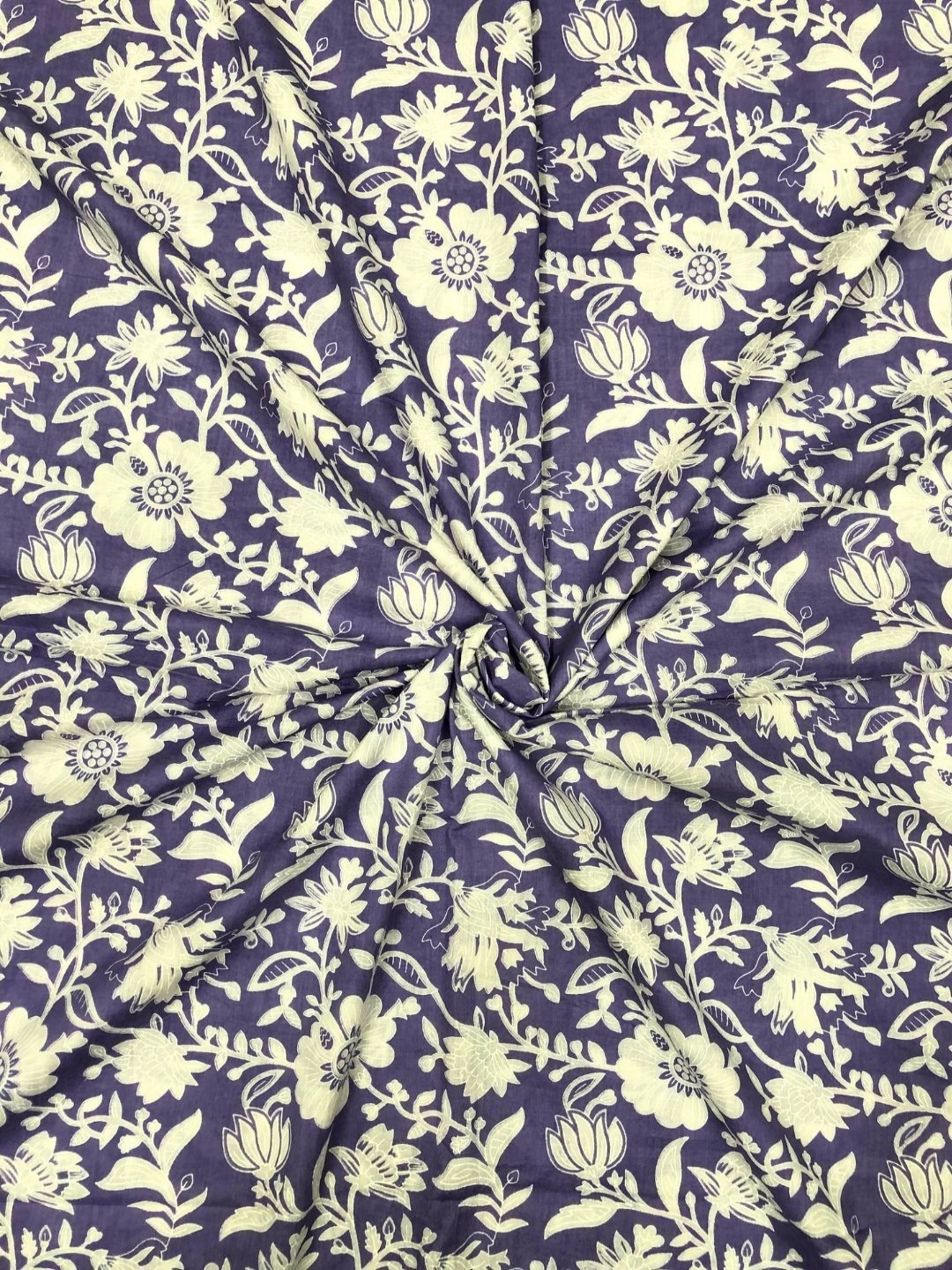 

PALASH Floral Block Printed Pure Cotton Unstitched Dress Material, Blue