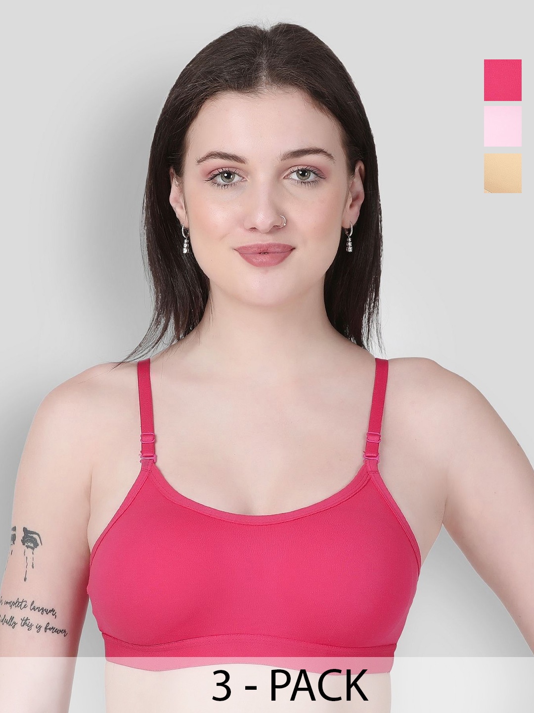 

Famup Women Pack of 3 Full Coverage Seamless Beginner Bra, Pink