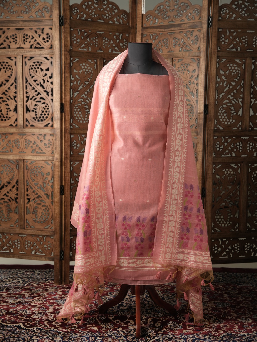 

GAJARAI Woven Design Unstitched Dress Material, Pink