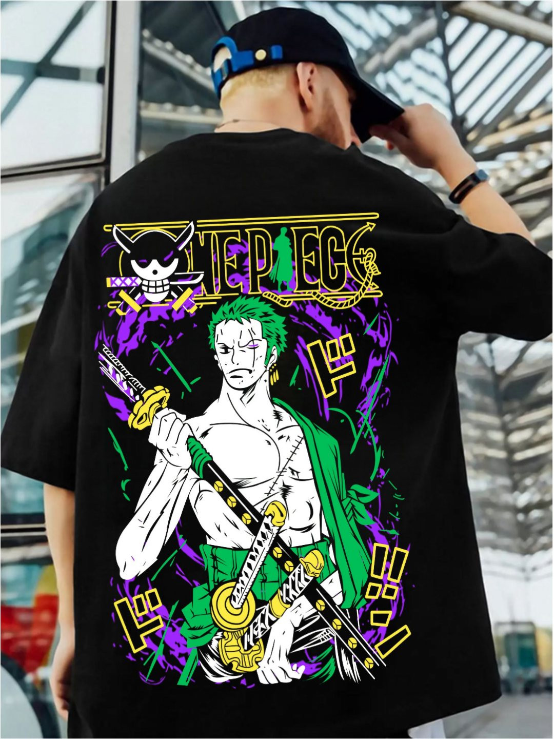 

ZEN1 FASHION Men Abzorb Graphic Printed Round Neck Cotton Oversized T-shirt, Black