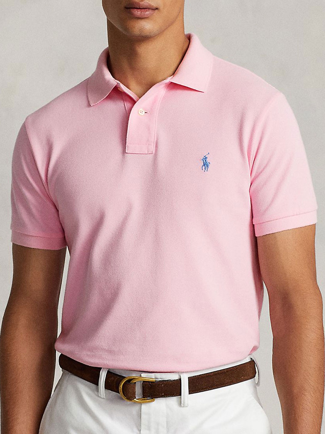 

Polo Ralph Lauren Men Solid Polo Collar Cotton Slim Fit T-shirt, Pink