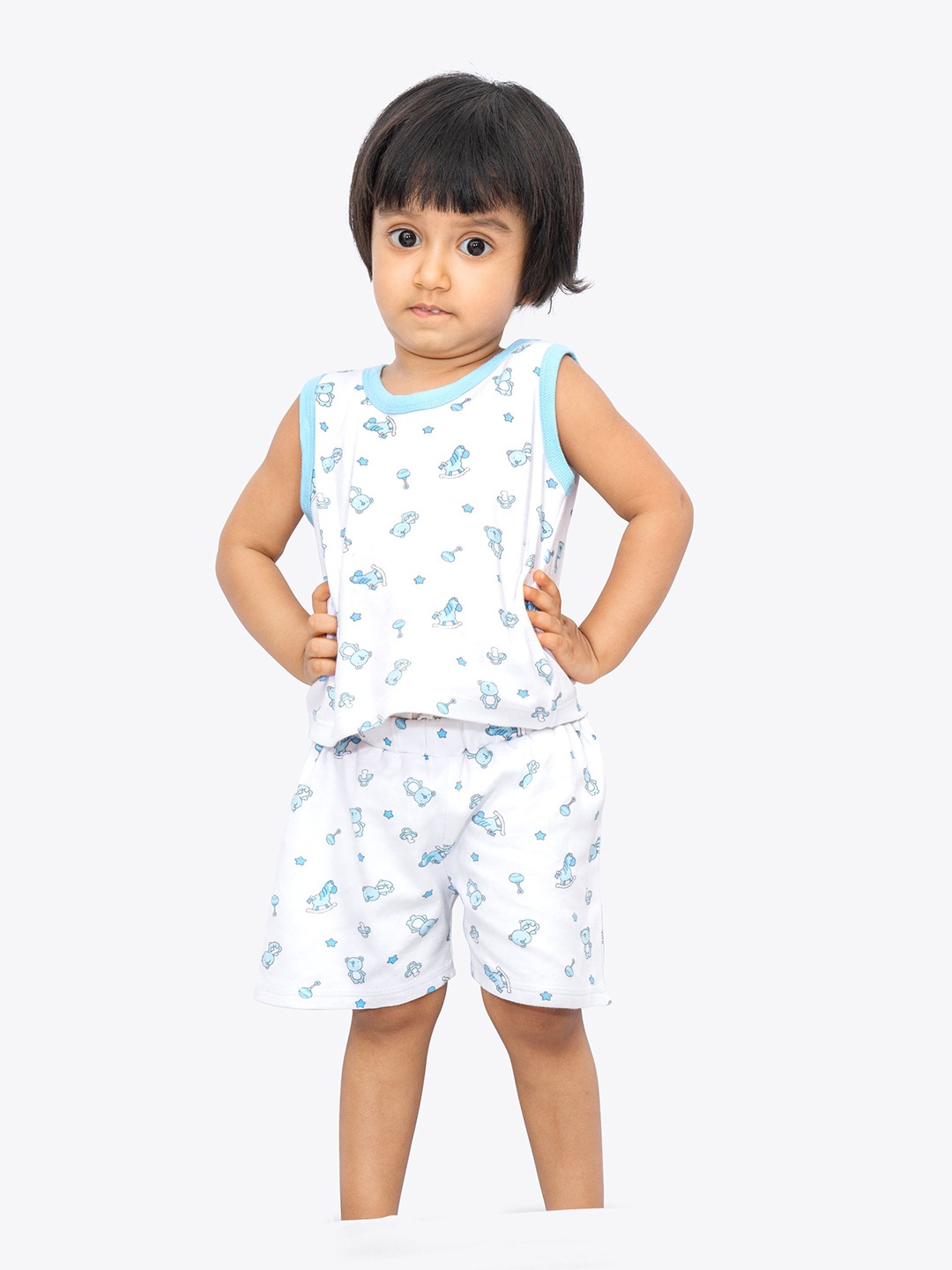 

ariel Kids Printed Pure Cotton T-Shirt With Shorts, White