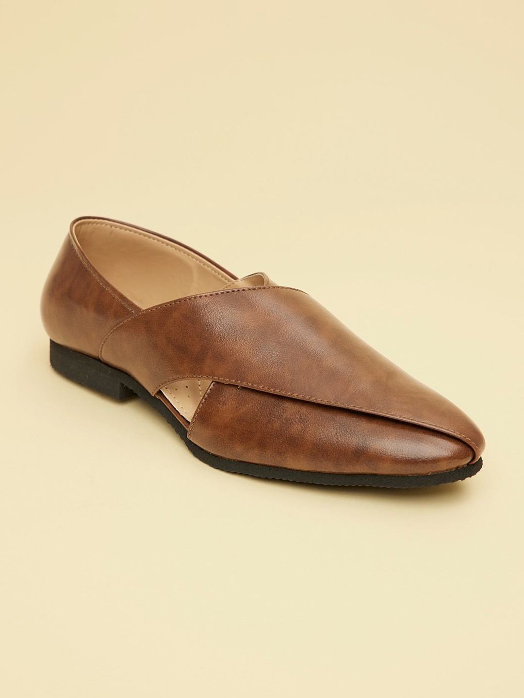

Manyavar Men Self Texture Ethnic Mojaris, Brown