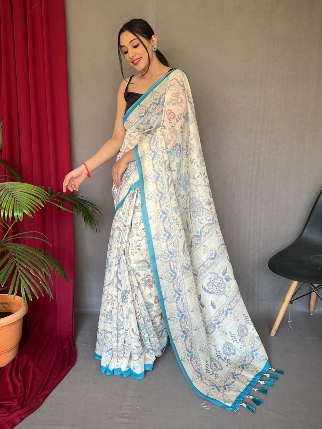 

DIVASTRI Kalamkari Printed Designer Saree, Blue