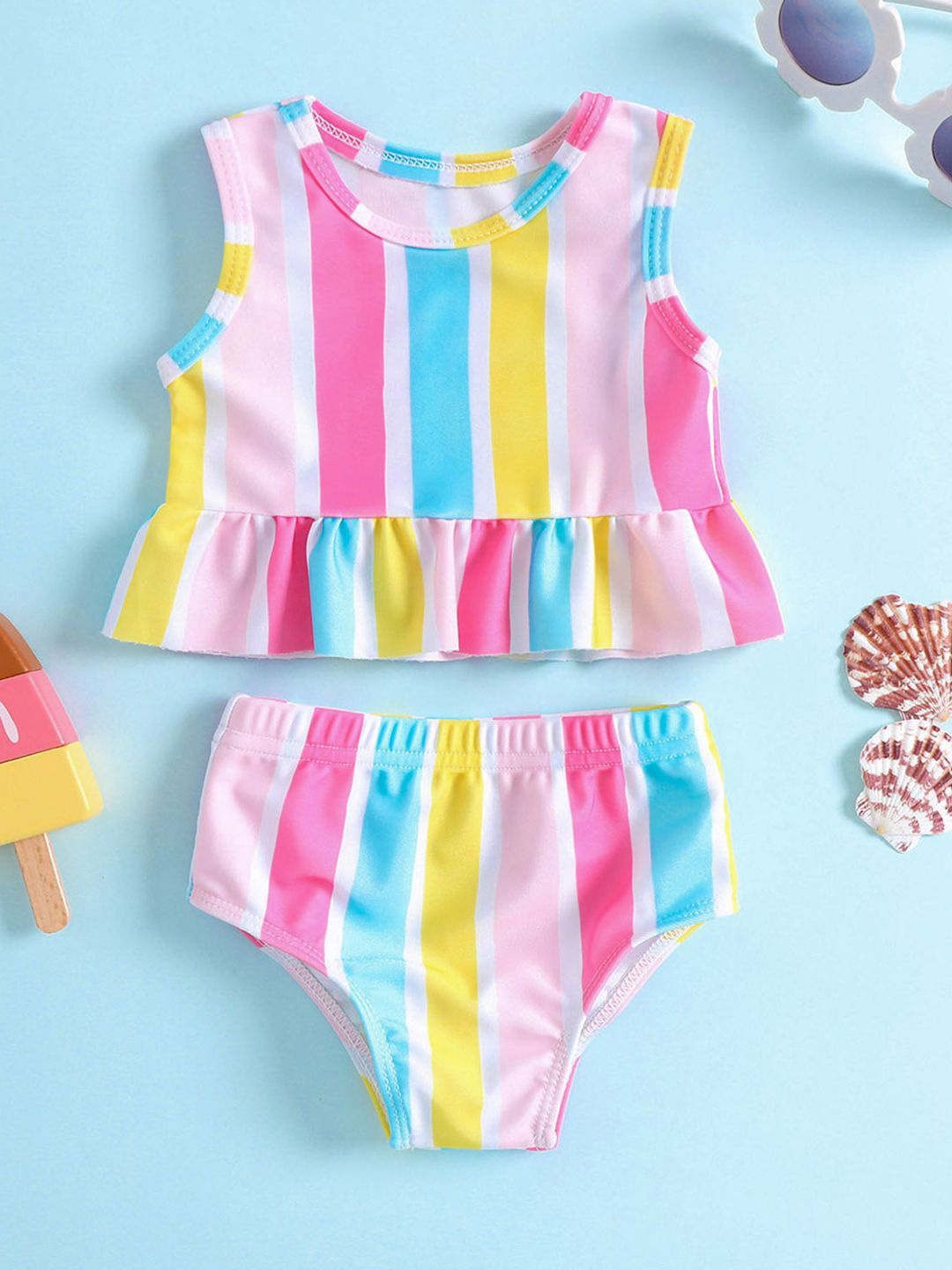 

YK Infant Girls Striped Top & Briefs Swim Set, Pink