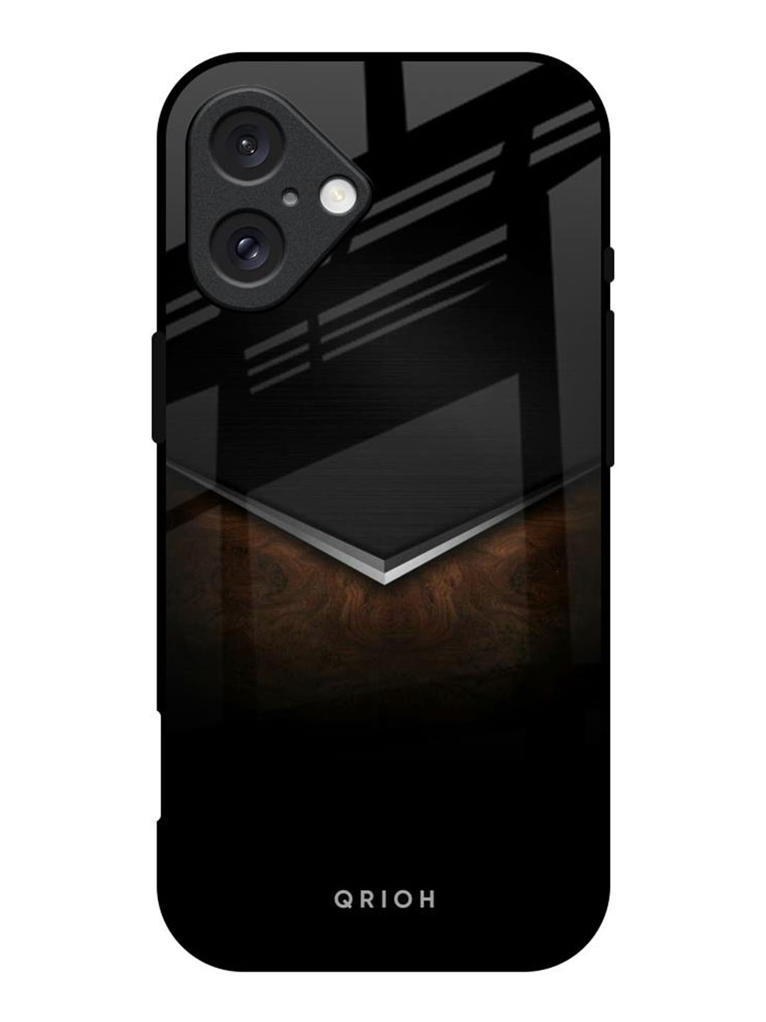 

QRIOH Dark Walnut Real Printed iPhone 16 Back Case, Black