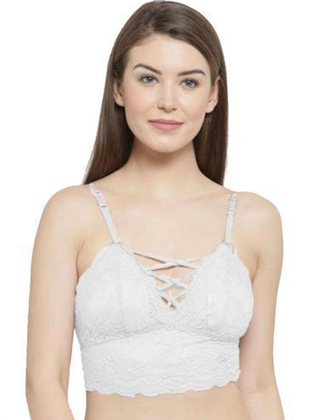 

INDIROCKS Floral Bra Full Coverage Underwired Lightly Padded, White