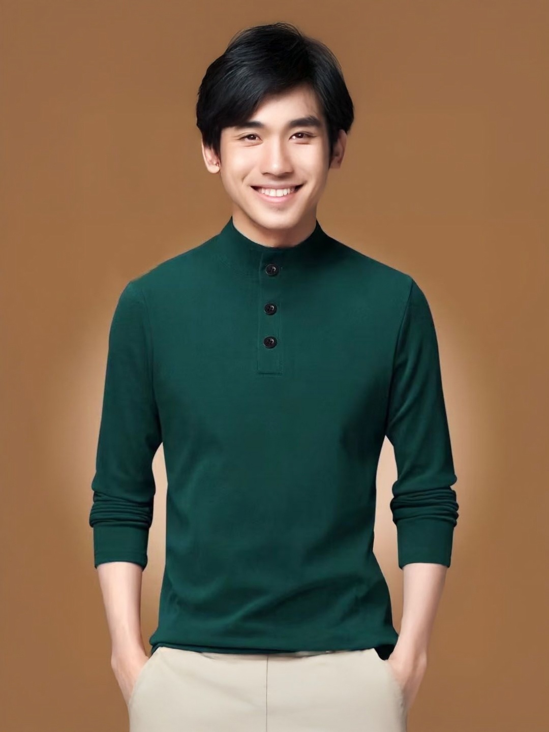 

StyleCast Men Solid High Neck T-shirt, Green