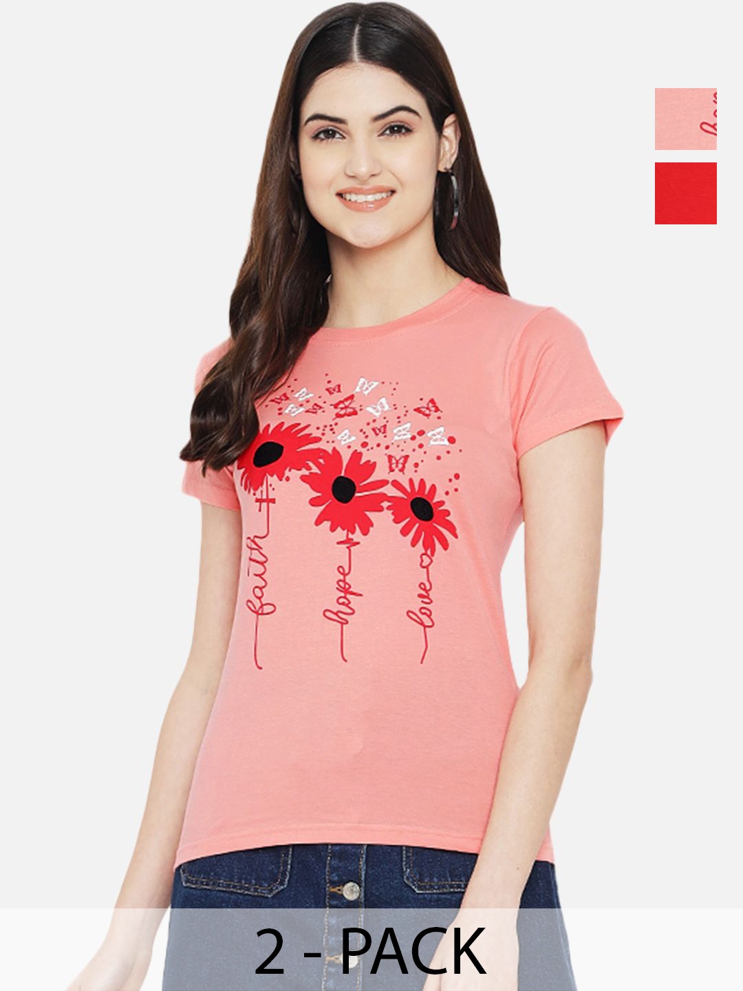 

Dreambe Women 2 Printed Applique T-shirt, Multi