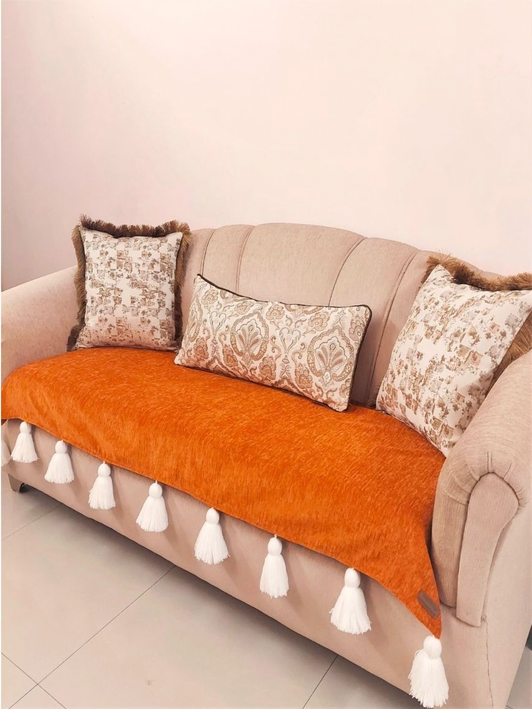 

THROWPILLOW Orange & White 3 Seater Sofa Cover