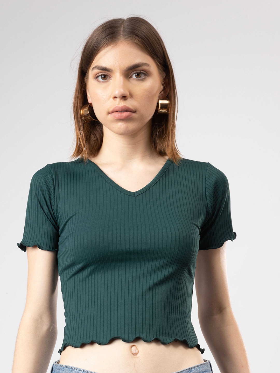 

PYR8 Women Ribbed Fitted Crop Top, Sea green