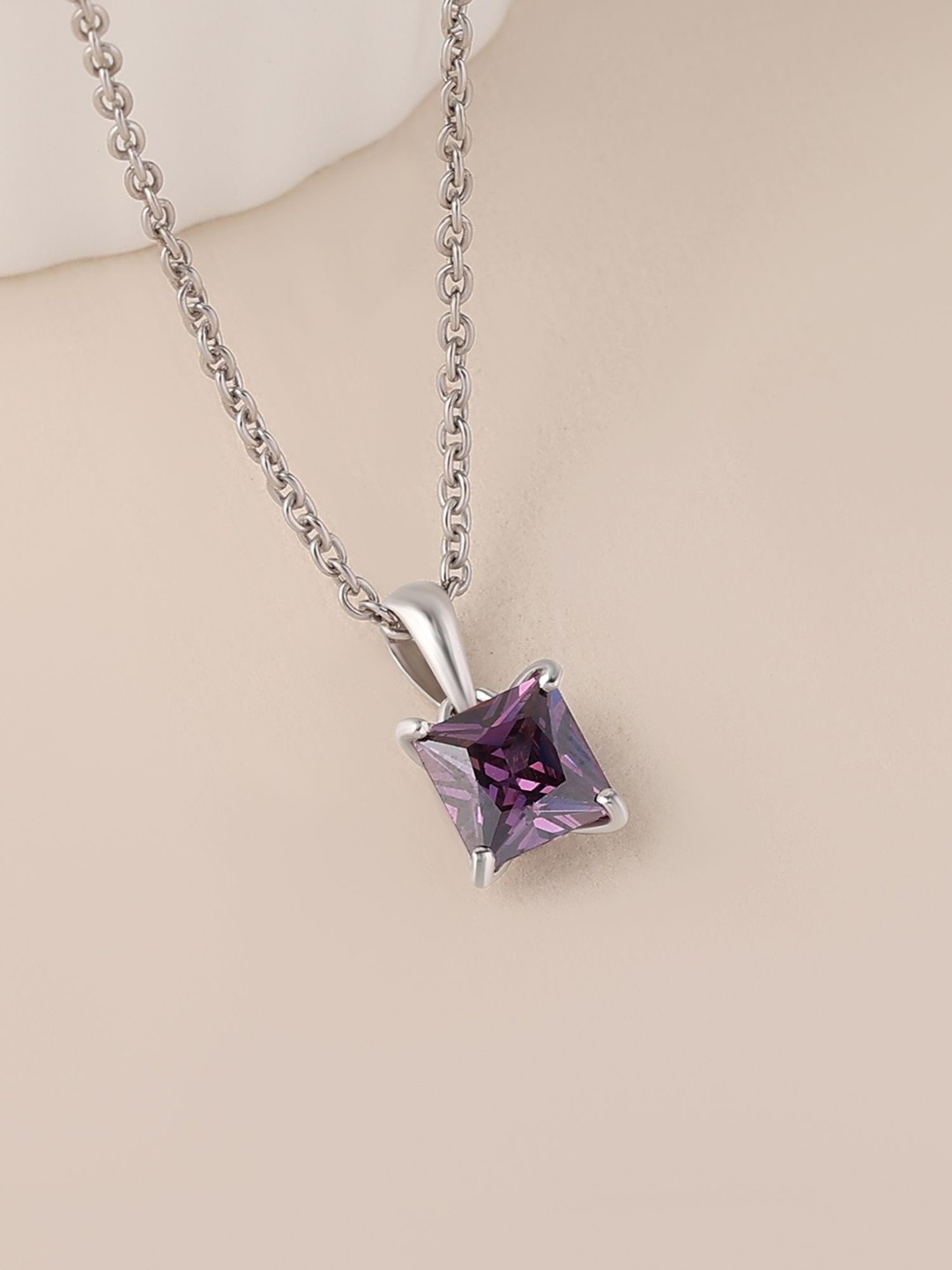

Ornate Jewels 925 Sterling Silver Rose Gold-Plated Amethyst Studded Pendants with Chains