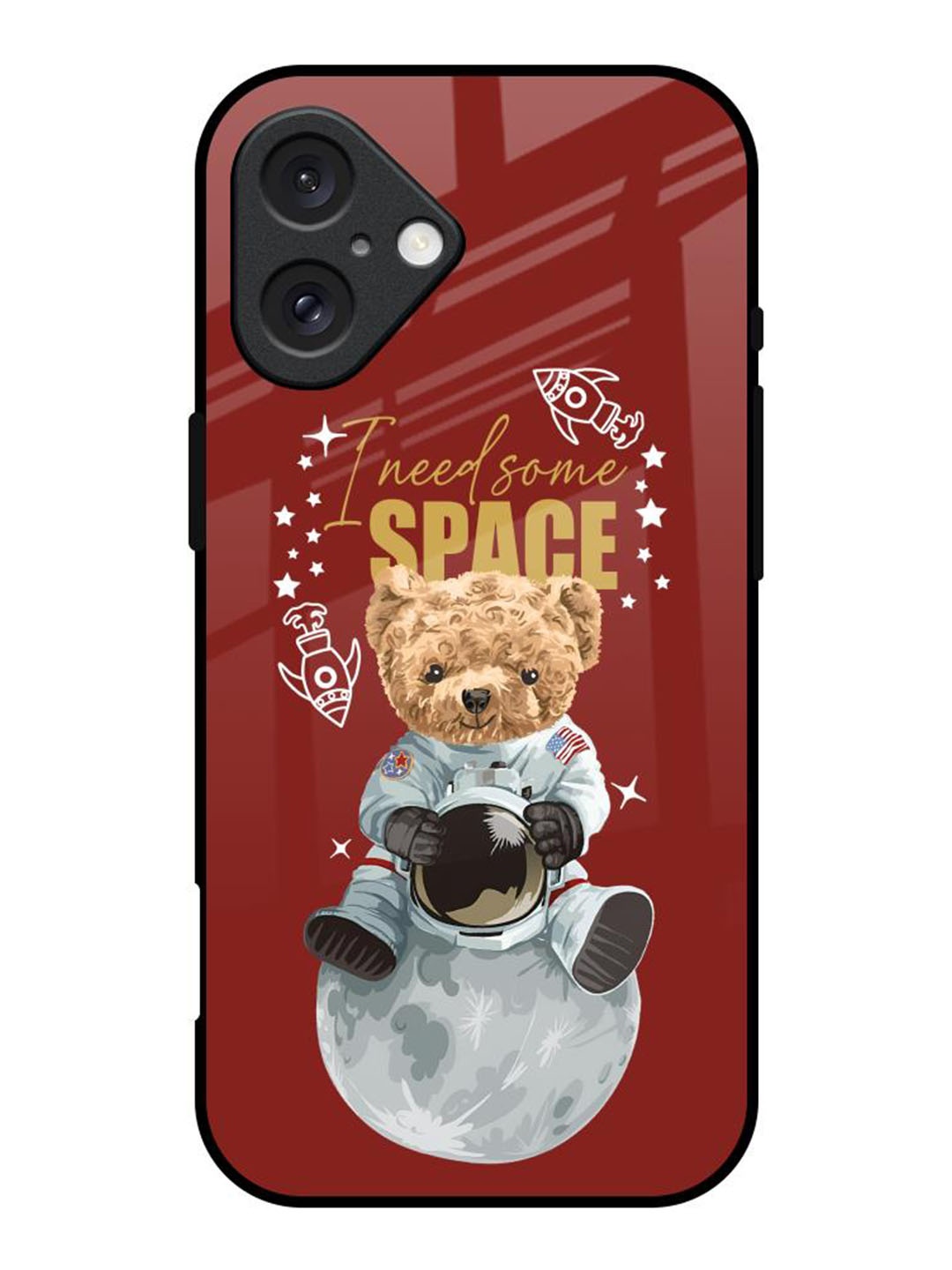 

QRIOH Astronaut Bear Printed iPhone 16 Back Case, Maroon