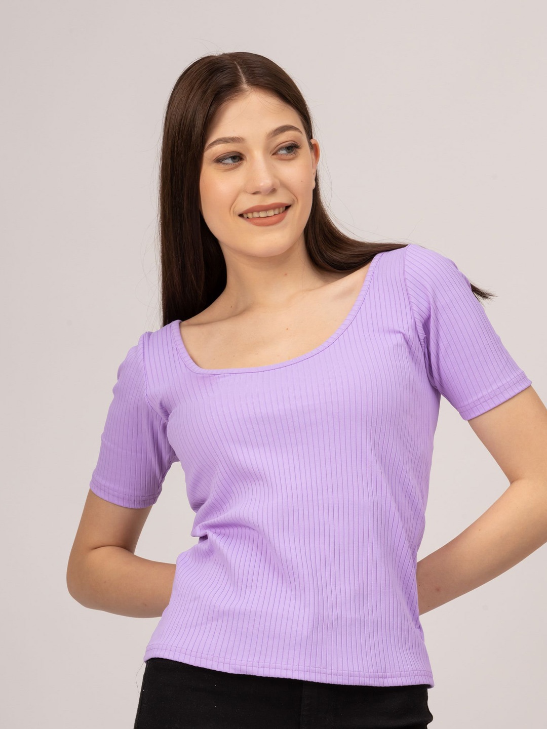 

PYR8 Ribbed Short Sleeves Top, Lavender