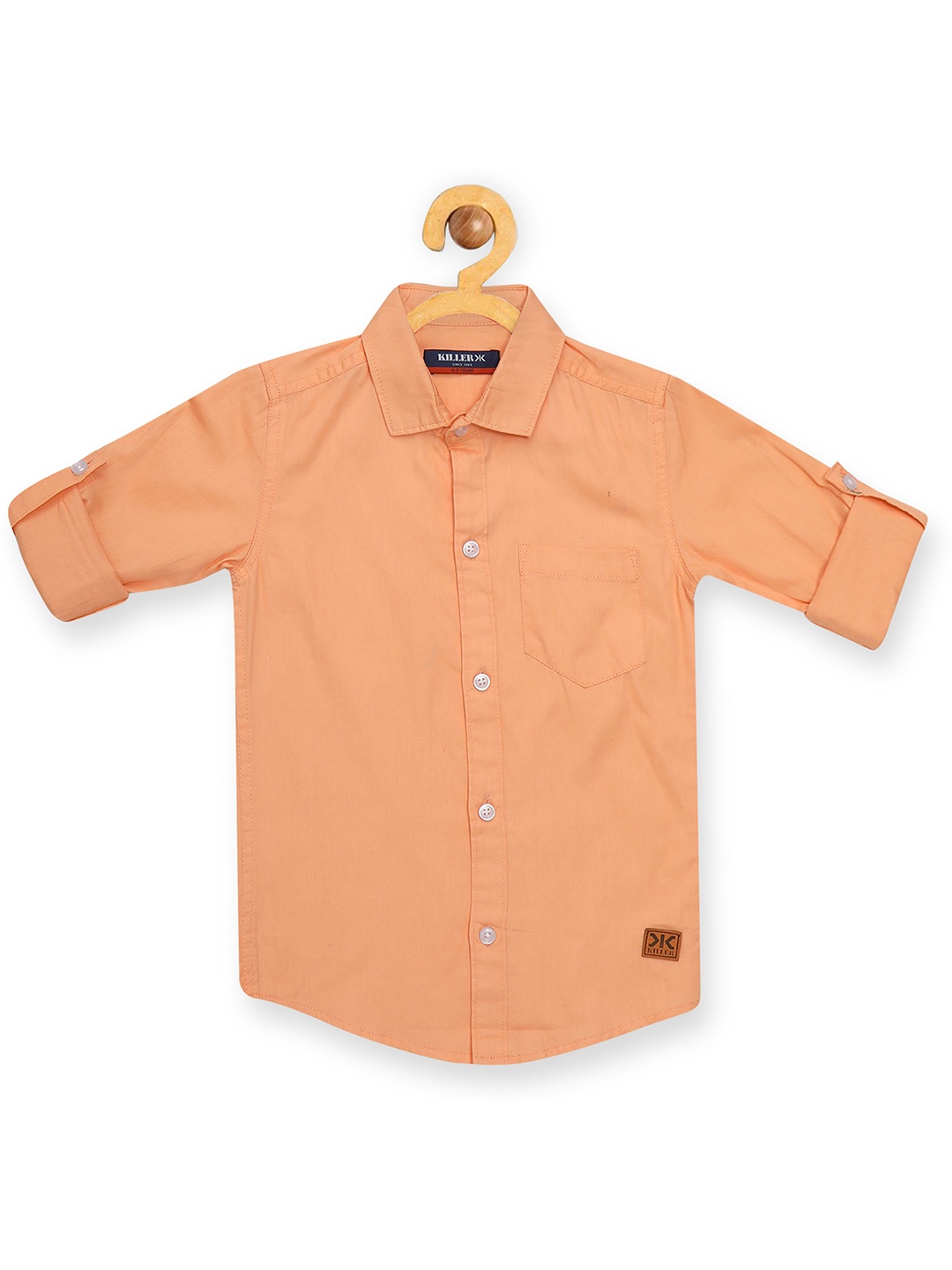 

Killer Boys Straight Slim Fit Spread Collar Solid Cotton Casual Shirt, Orange