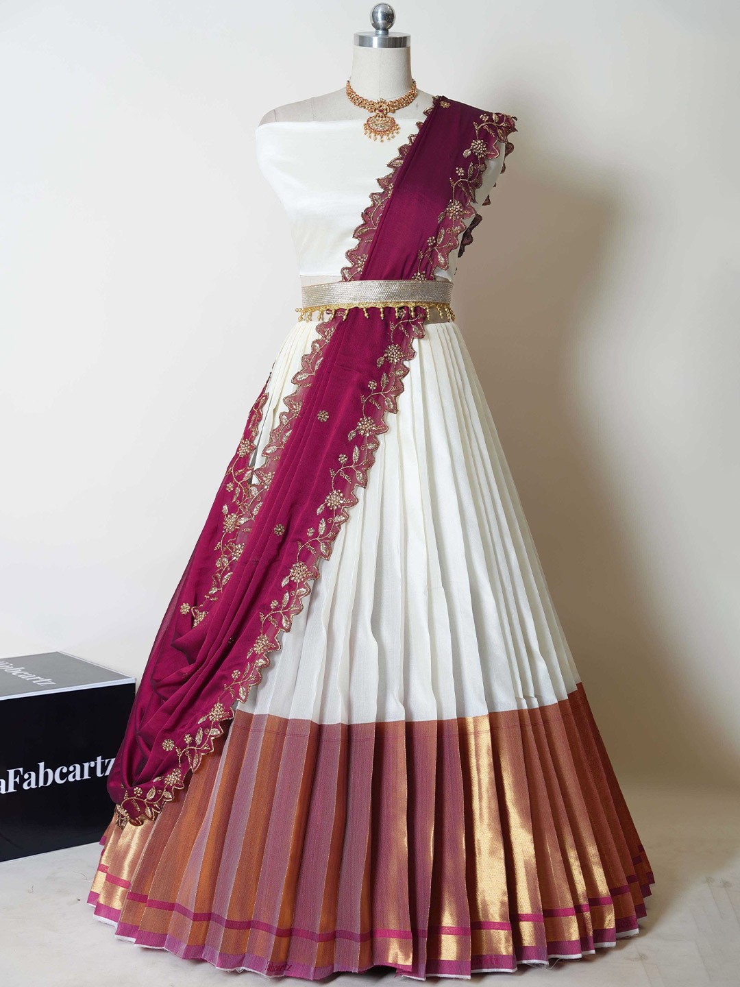 

Mr Y Woven Design Unstitched Silk Lehenga With Blouse & Dupatta, White