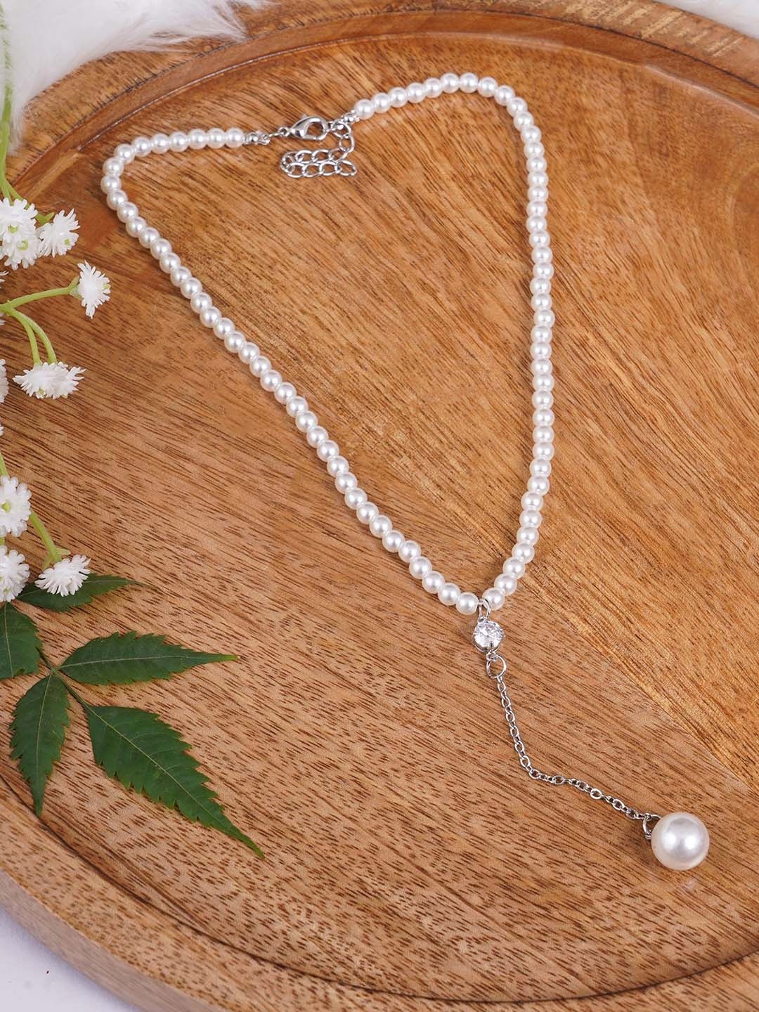 

Adwitiya Collection Rhodium-Plated Pearls Beaded Minimal Necklace, White