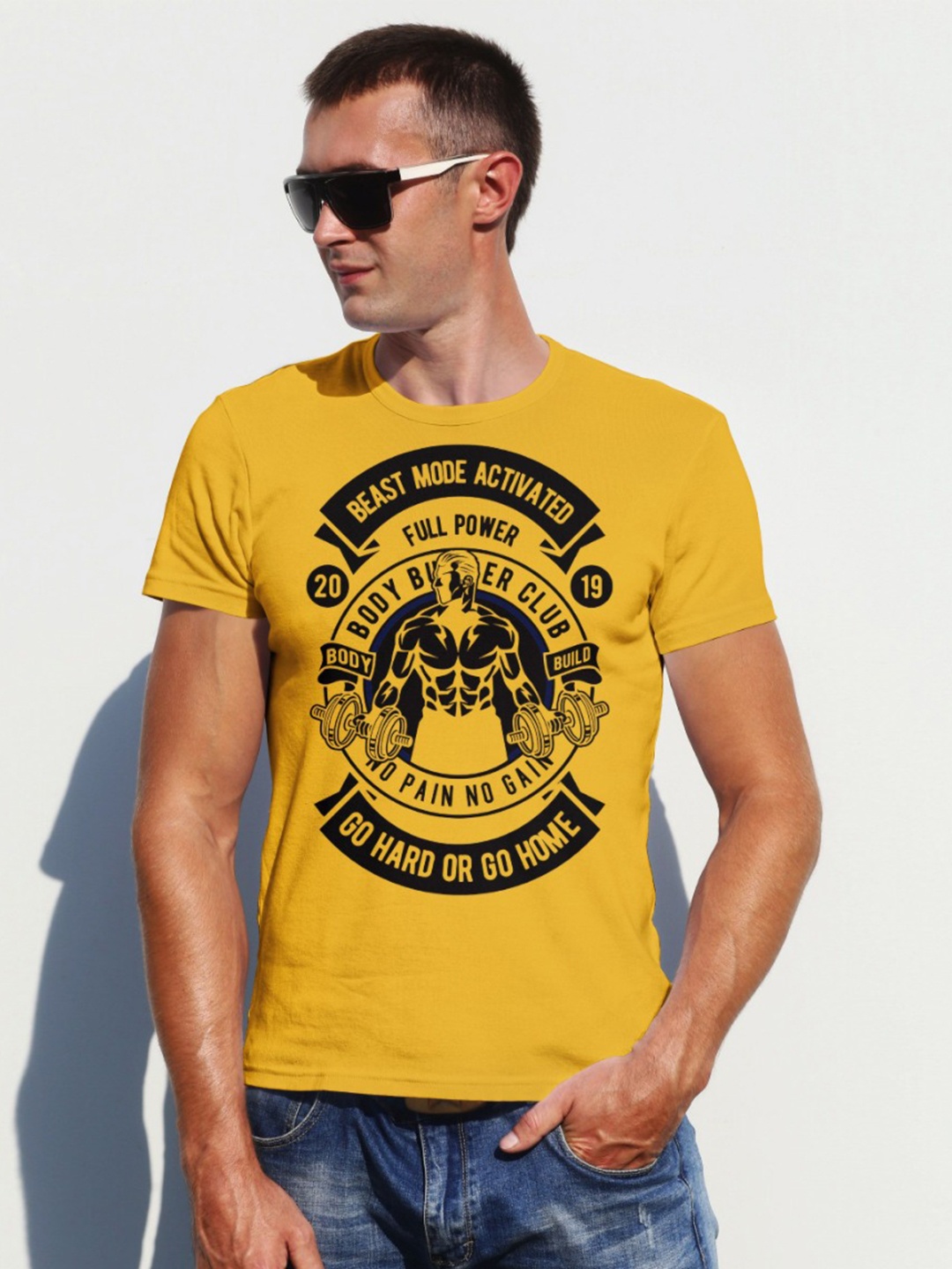 

Moda Rapido Men Graphic Printed Round Neck Cotton T-shirt, Mustard