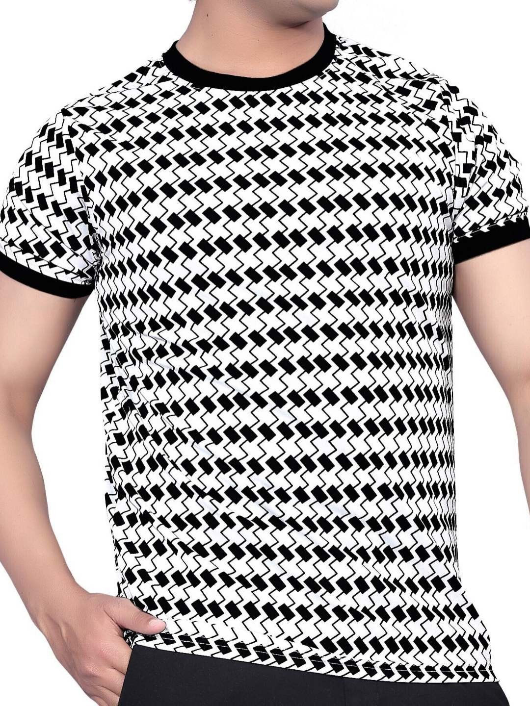 

FABRIPPLE Men Checked Round Neck T-shirt, White