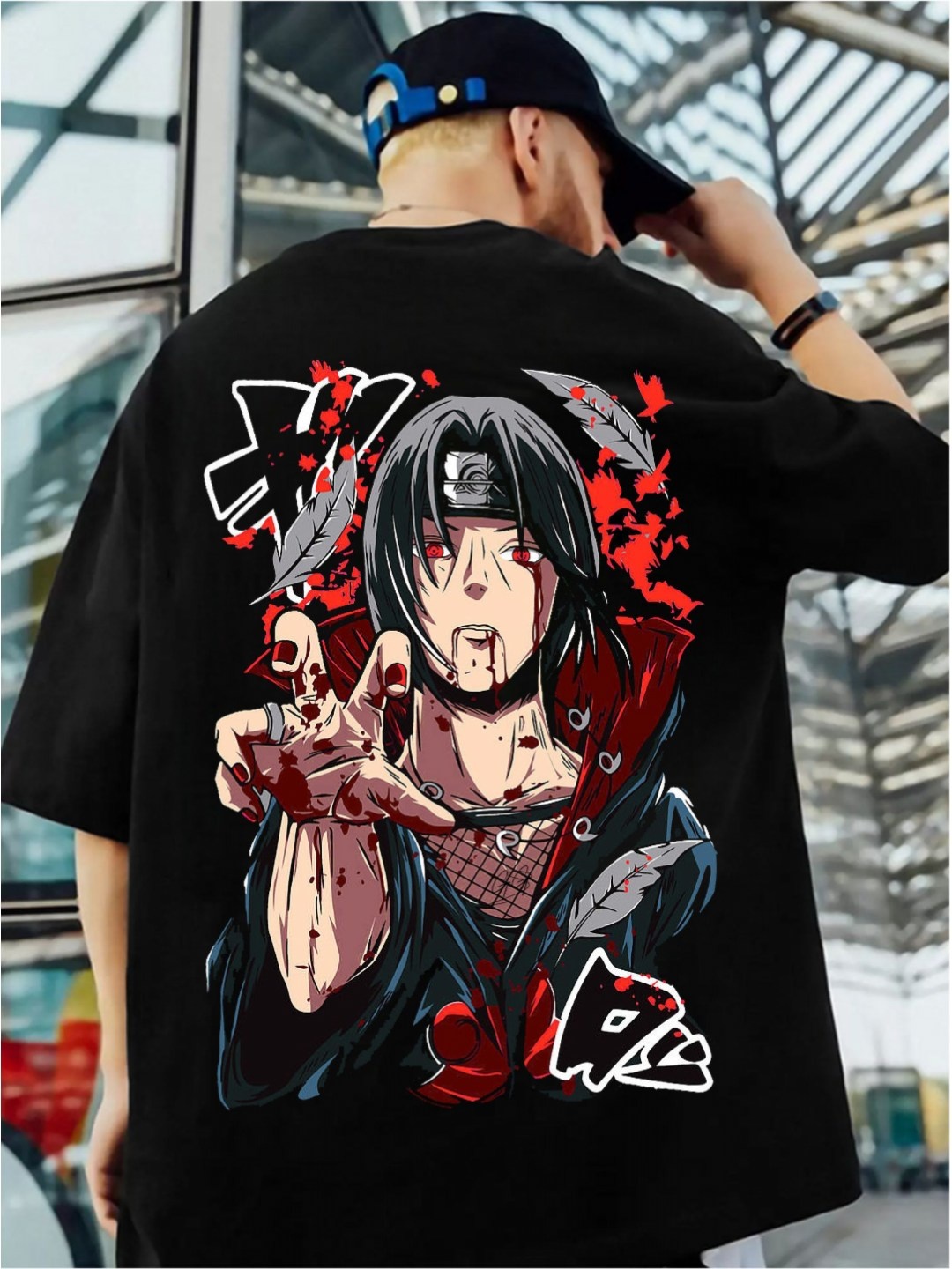 

ZEN1 FASHION Men Abzorb Graphic Printed Round Neck Cotton Oversized T-shirt, Black