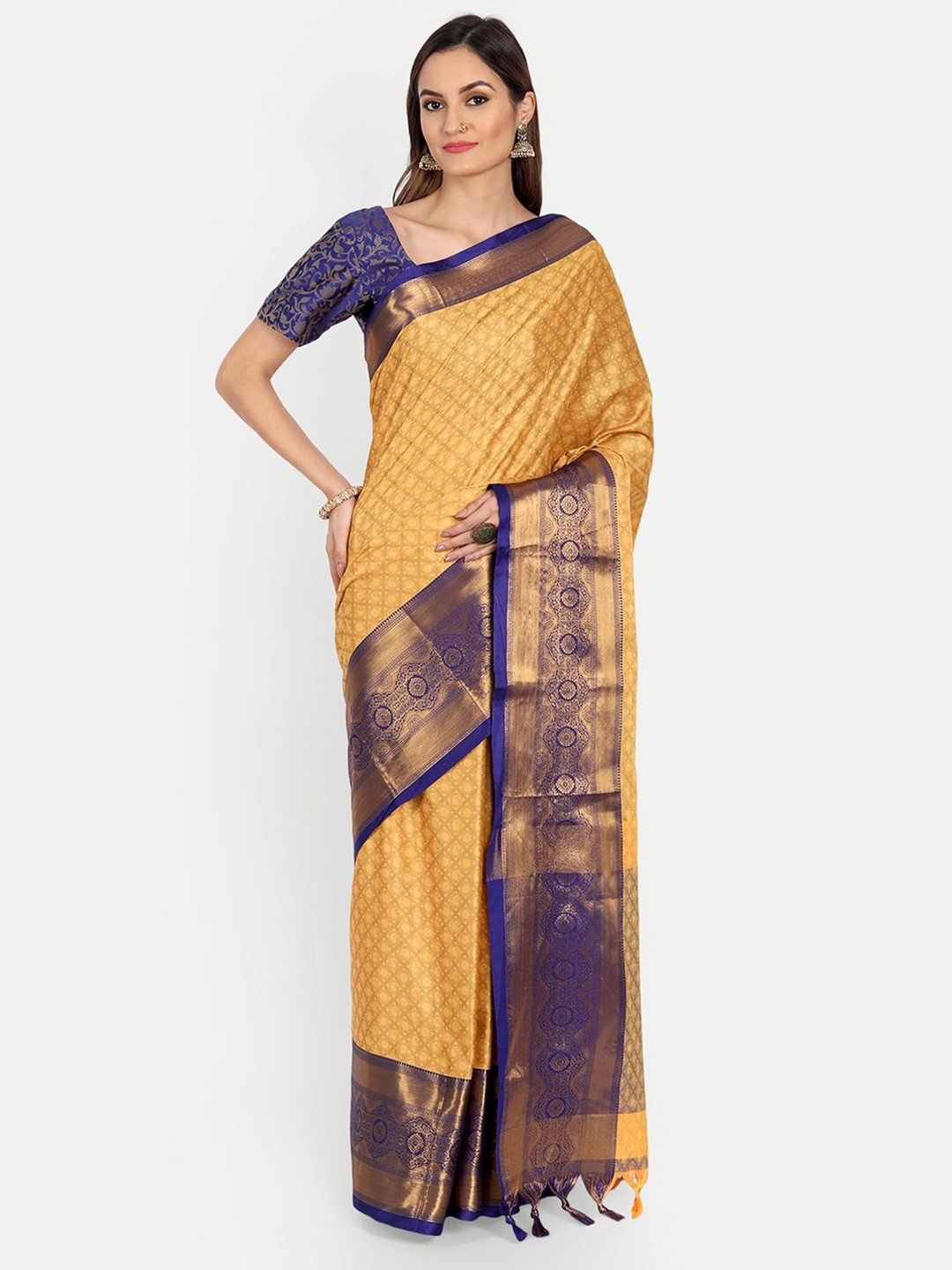 

DIVASTRI Ethnic Motifs Woven Design Zari Mysore Silk Saree, Yellow