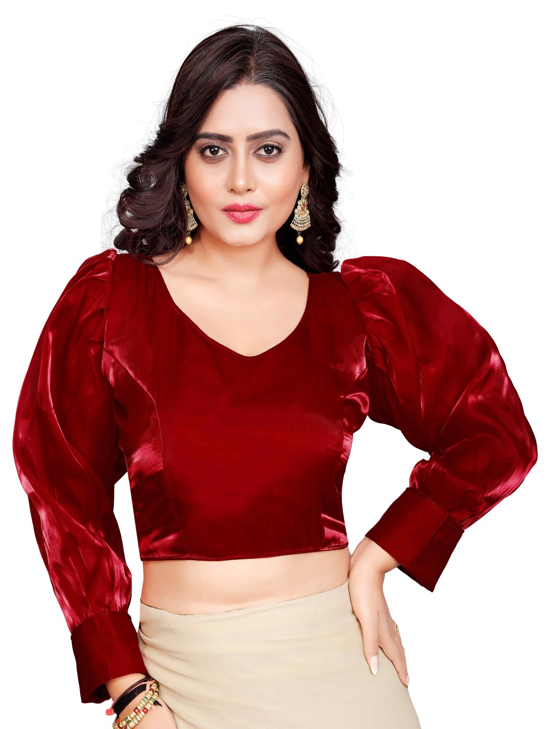 

HERE&NOW Women V- Neck Plated Saree Blouse, Maroon