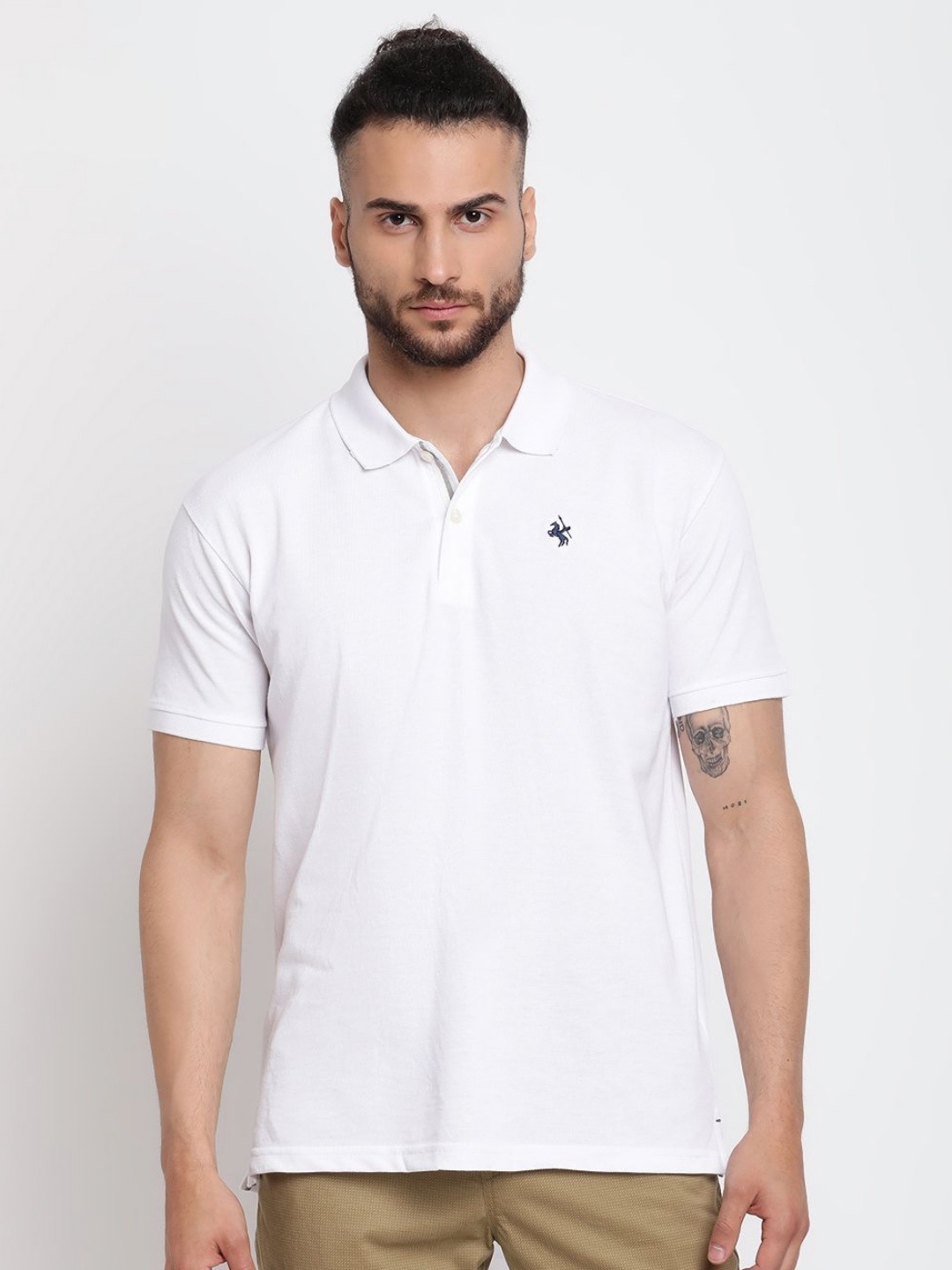 

Cantabil Men Solid Polo Collar Cotton T-shirt, White