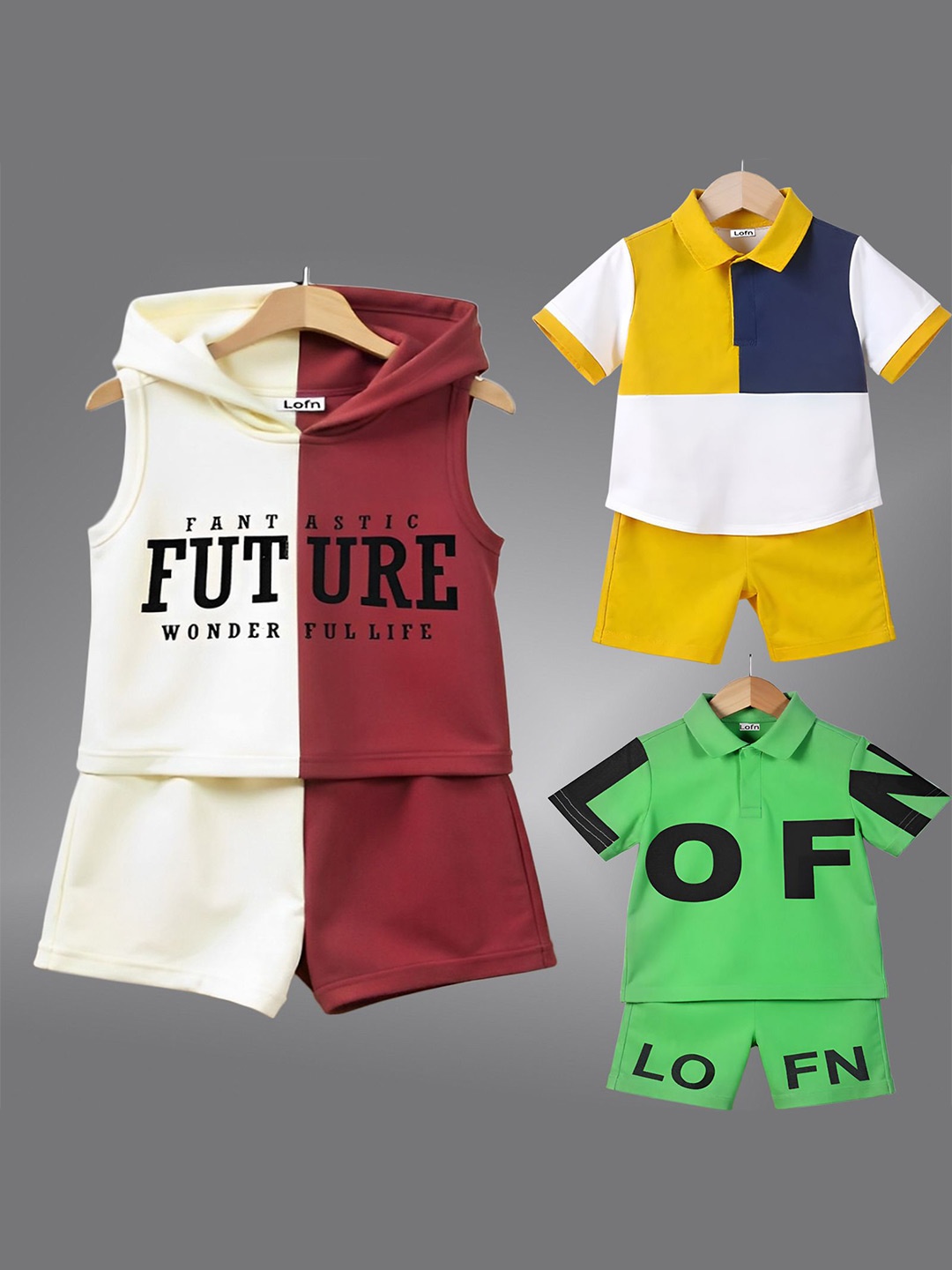 

Lofn Kids Pack Of 3 Printed Pure Cotton T-Shirts With Shorts, Green