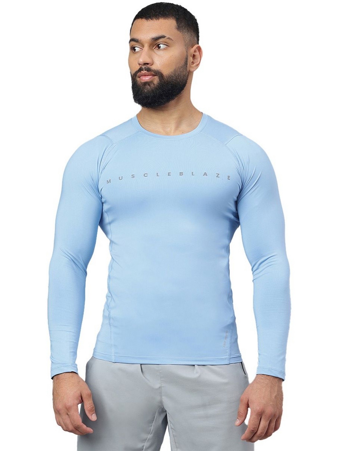 

MuscleBlaze Unisex Brand Logo Printed Round Neck Compression T-shirt, Blue